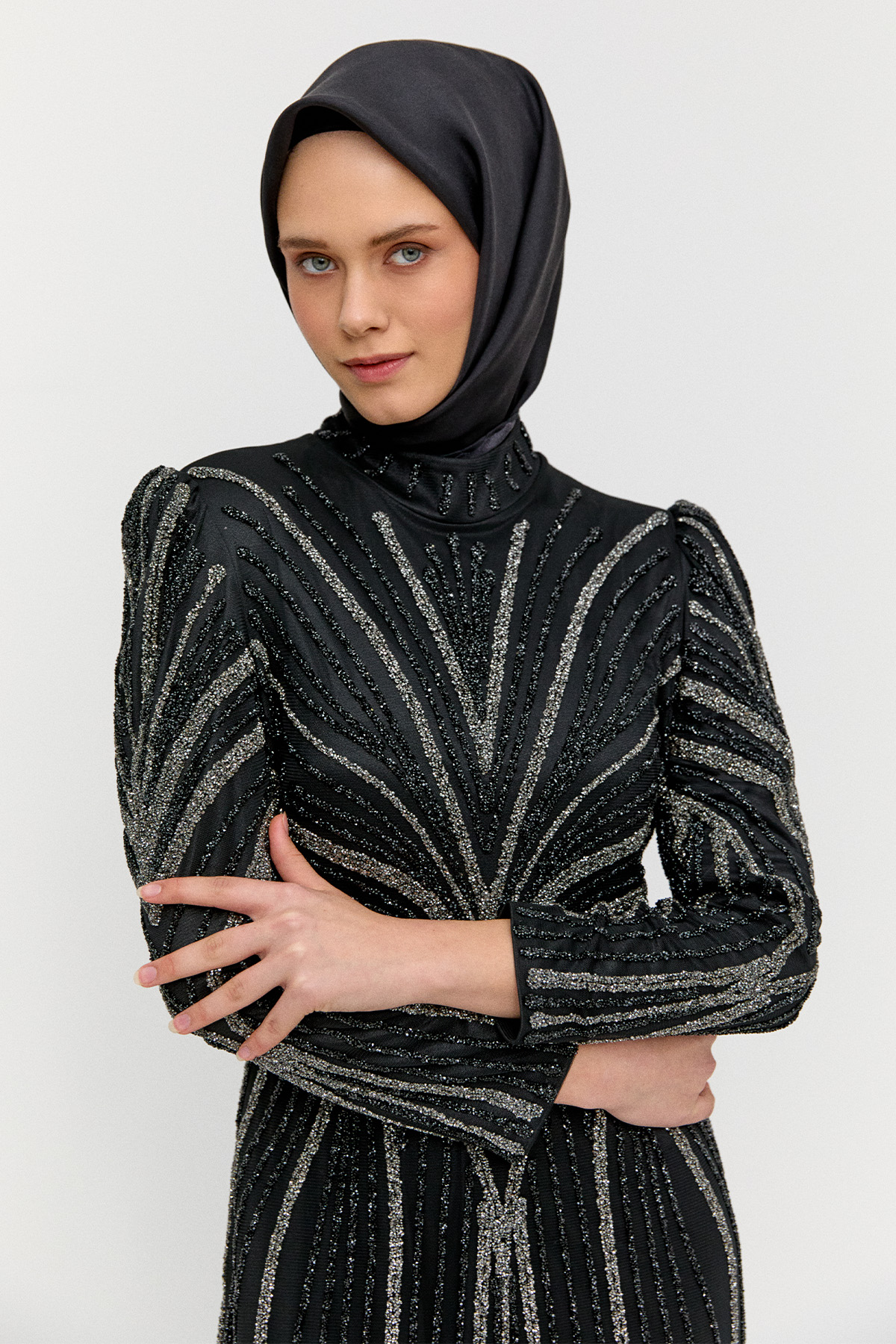 Taş Şeritli Abiye Elbise, Tesettür Giyim