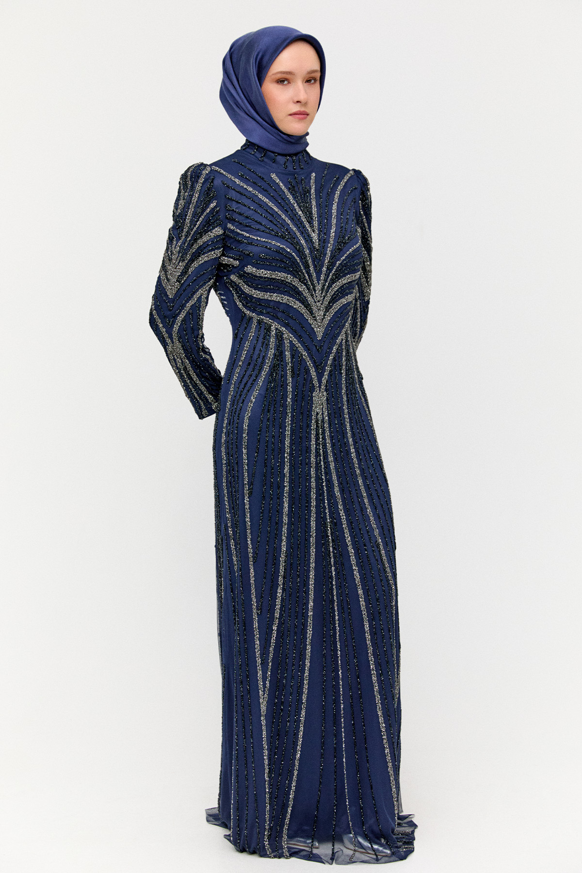 Taş Şeritli Abiye Elbise, Tesettür Giyim