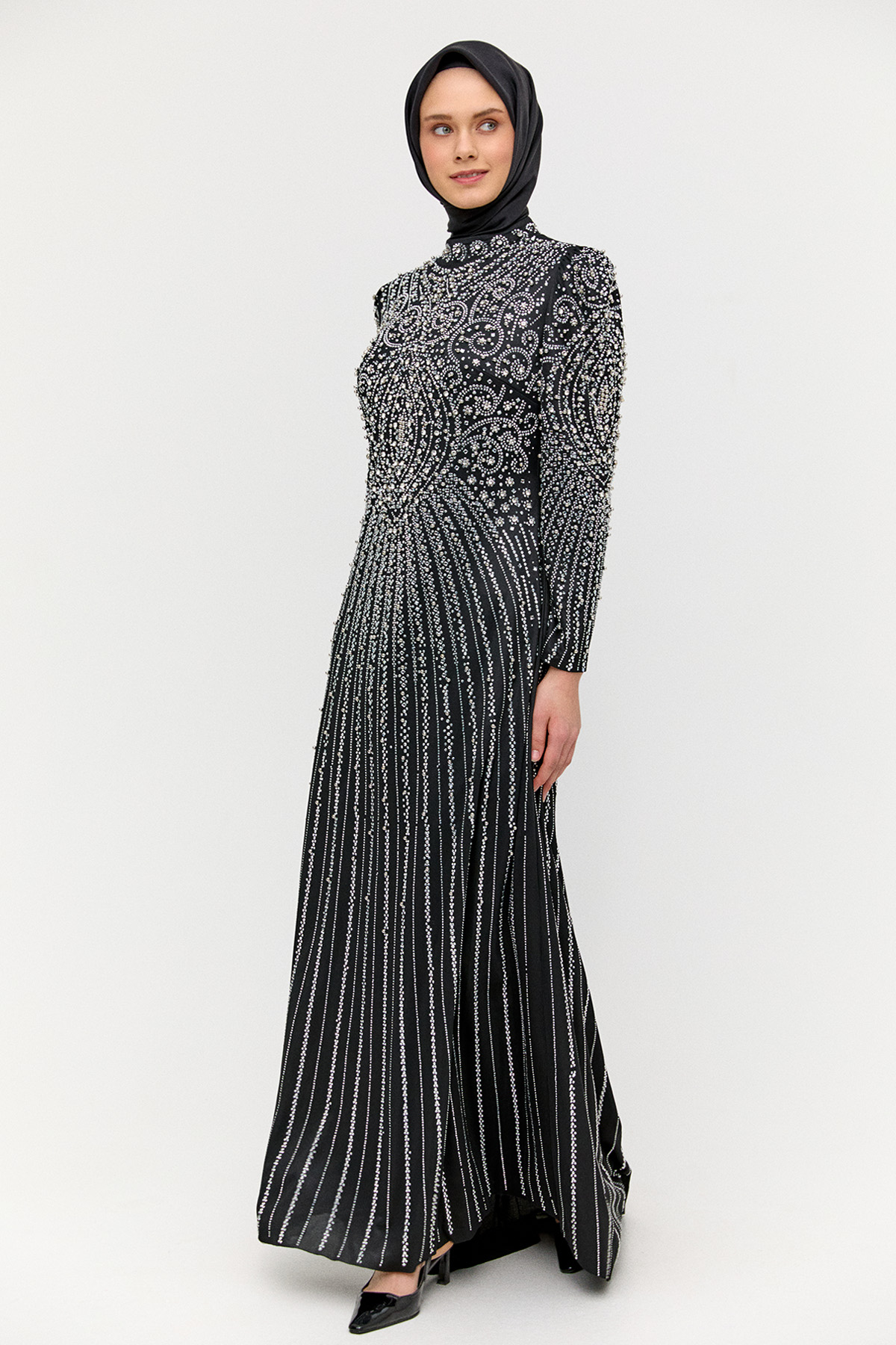 Hakim Yaka Sıra Taşlı Abiye, Tesettür Giyim