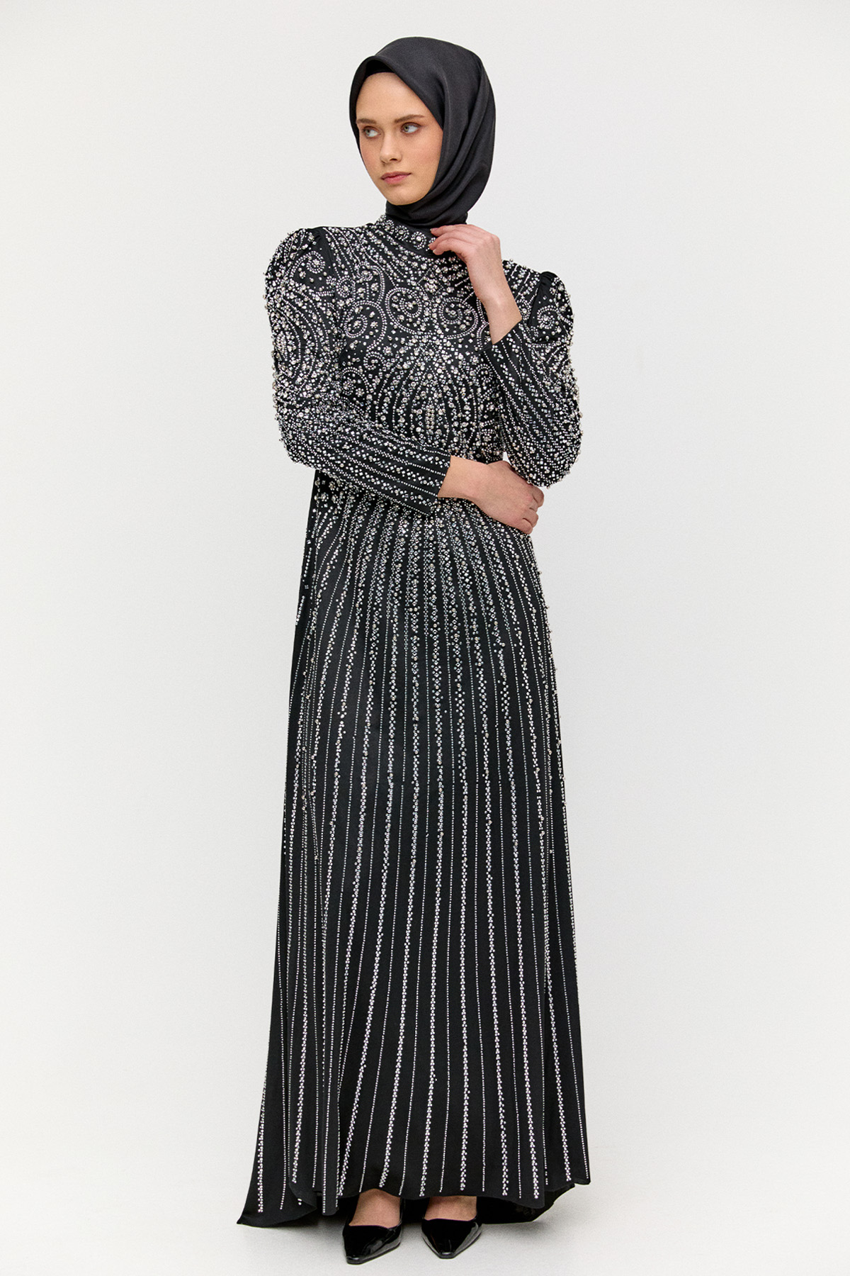 Hakim Yaka Sıra Taşlı Abiye, Tesettür Giyim