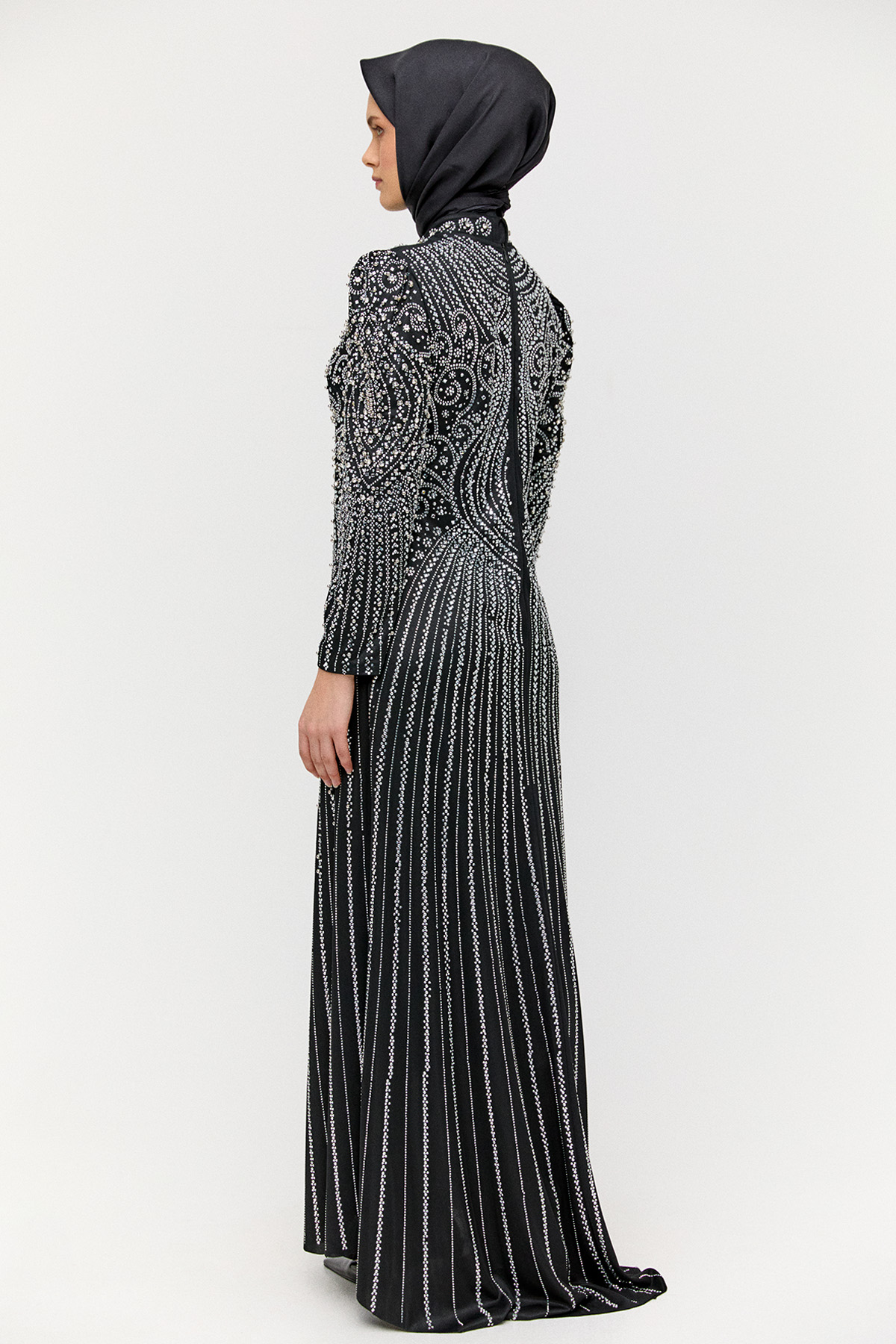 Hakim Yaka Sıra Taşlı Abiye, Tesettür Giyim