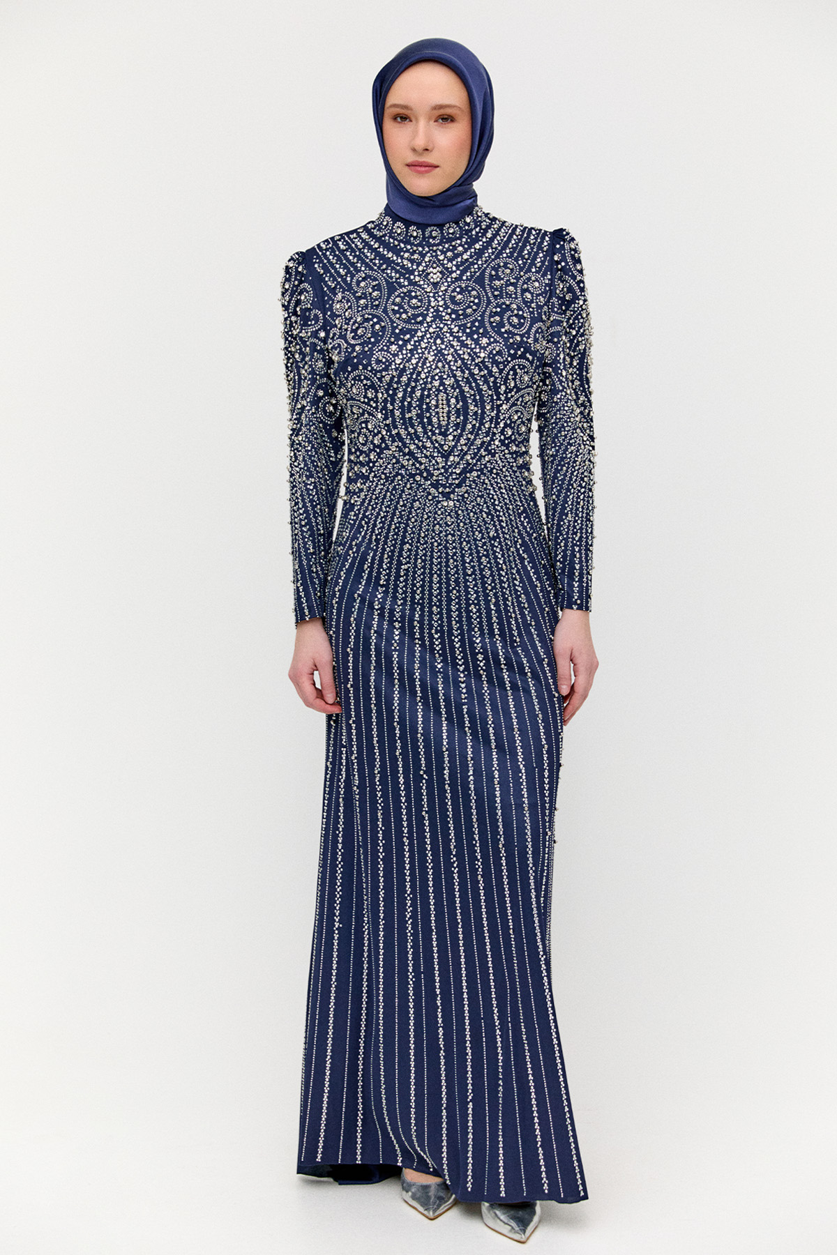 Hakim Yaka Sıra Taşlı Abiye, Tesettür Giyim