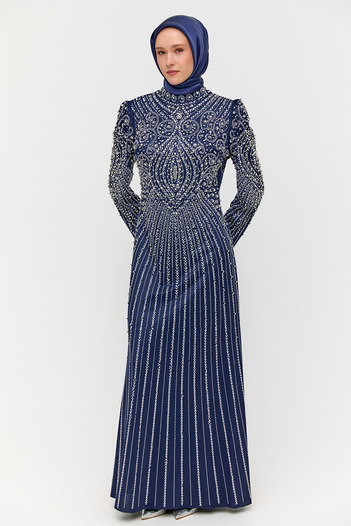 Hakim Yaka Sıra Taşlı Abiye, Tesettür Giyim