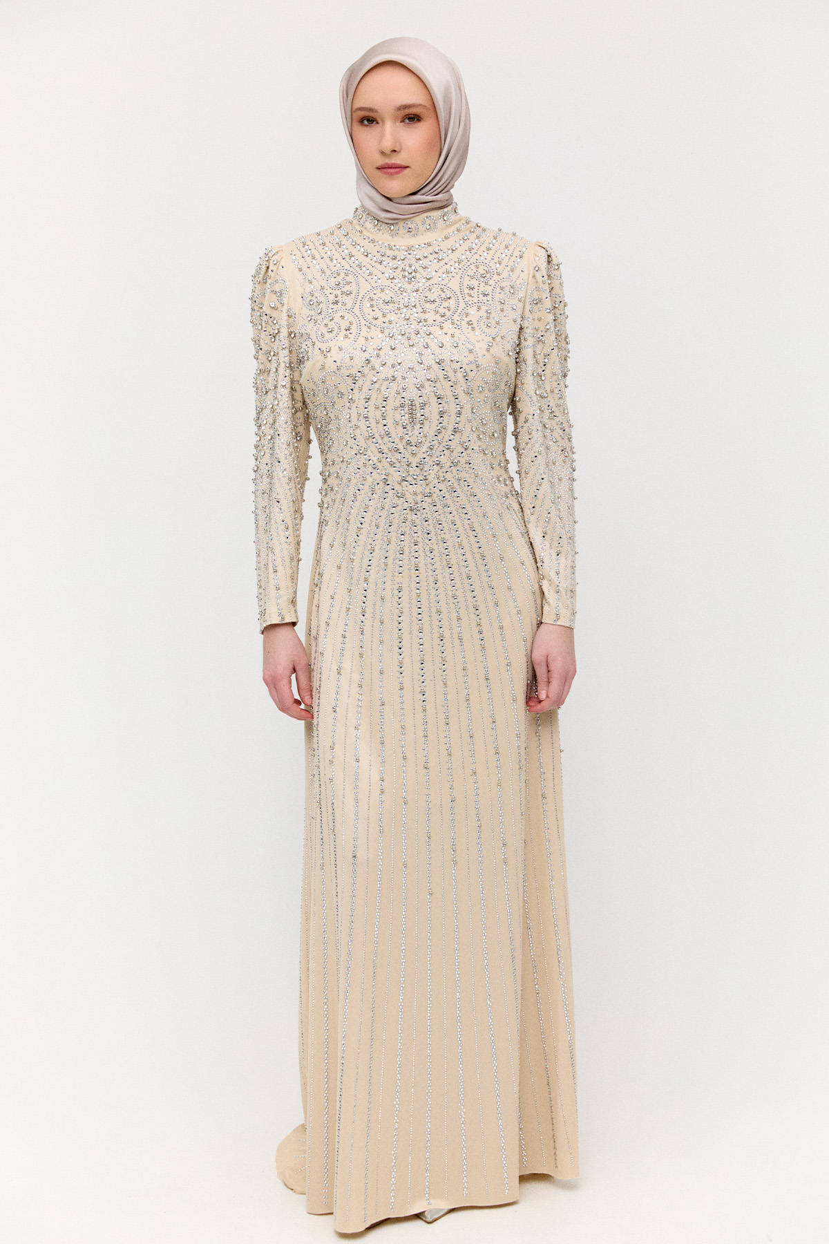 Hakim Yaka Sıra Taşlı Abiye, Tesettür Giyim