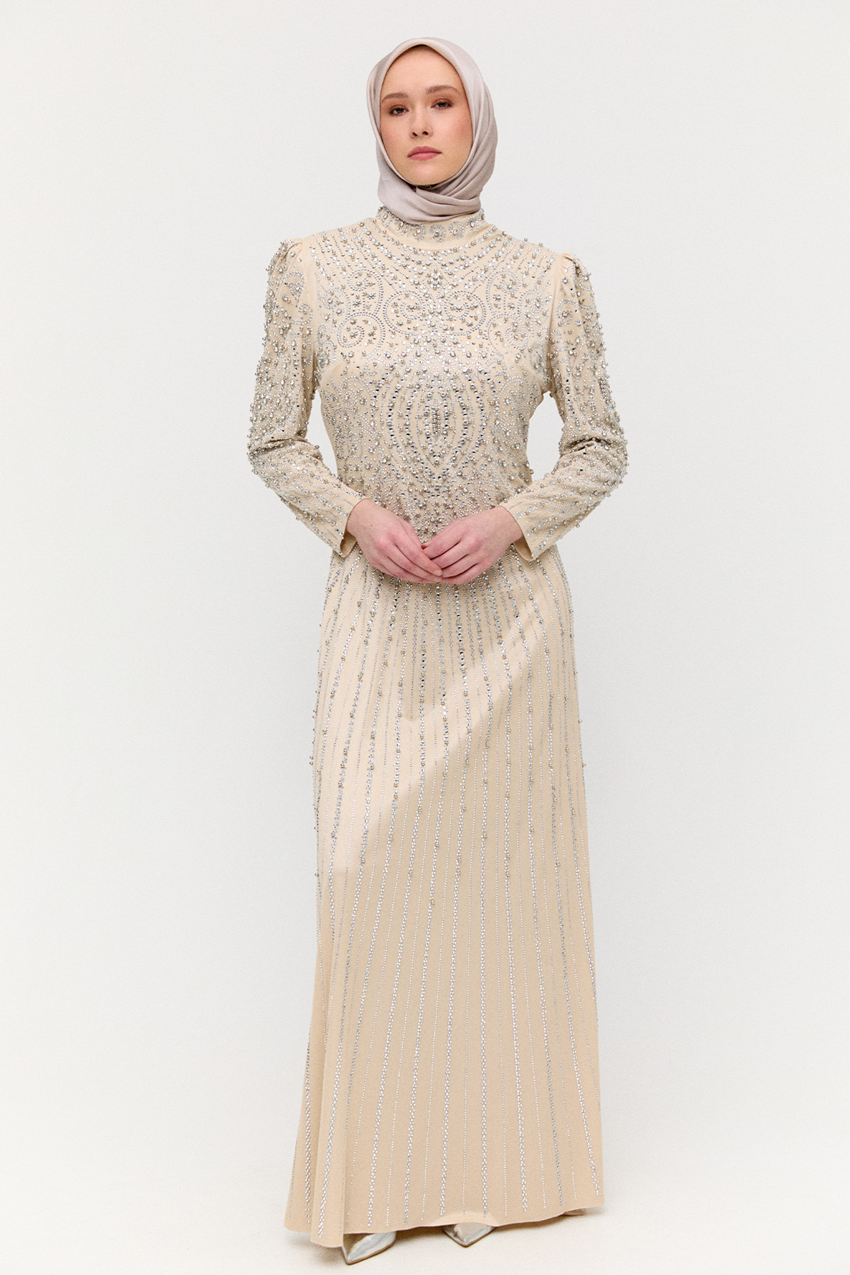 Hakim Yaka Sıra Taşlı Abiye, Tesettür Giyim