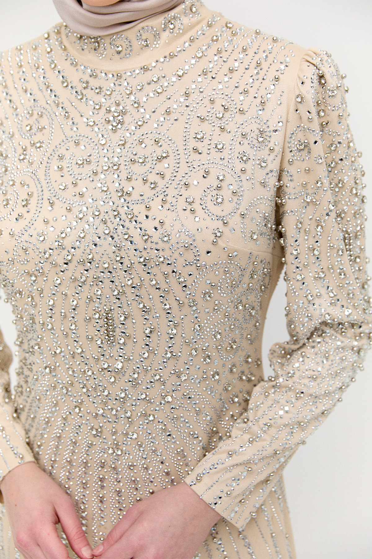 Hakim Yaka Sıra Taşlı Abiye, Tesettür Giyim