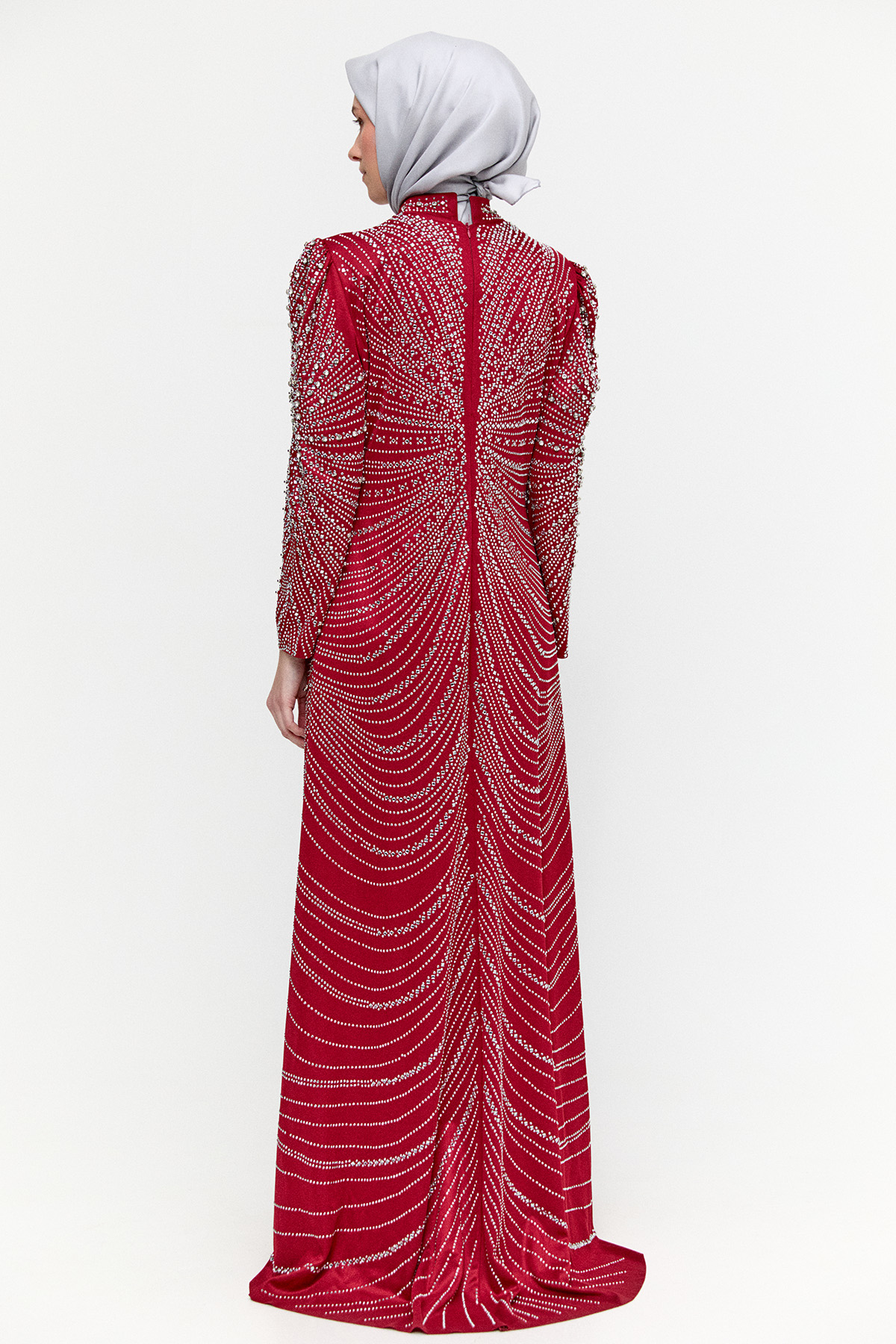 Taş İşlemeli Kuyruklu Abiye, Tesettür Giyim