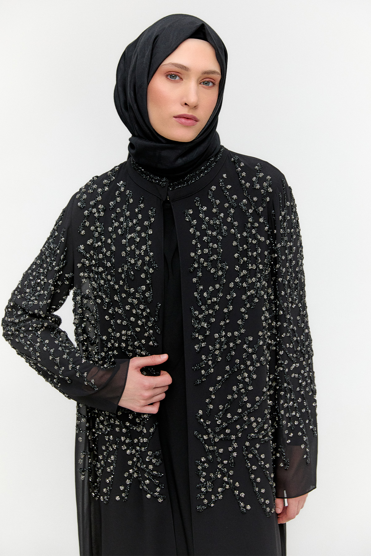 Taş Detaylı Şifon Abiye Takım, Tesettür Giyim