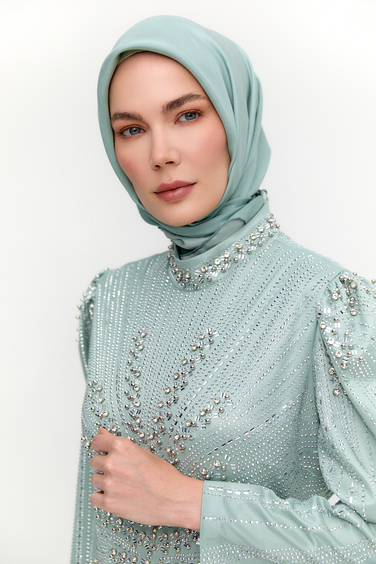 İşlemeli Büyük Beden Abiye Elbise, Tesettür Giyim