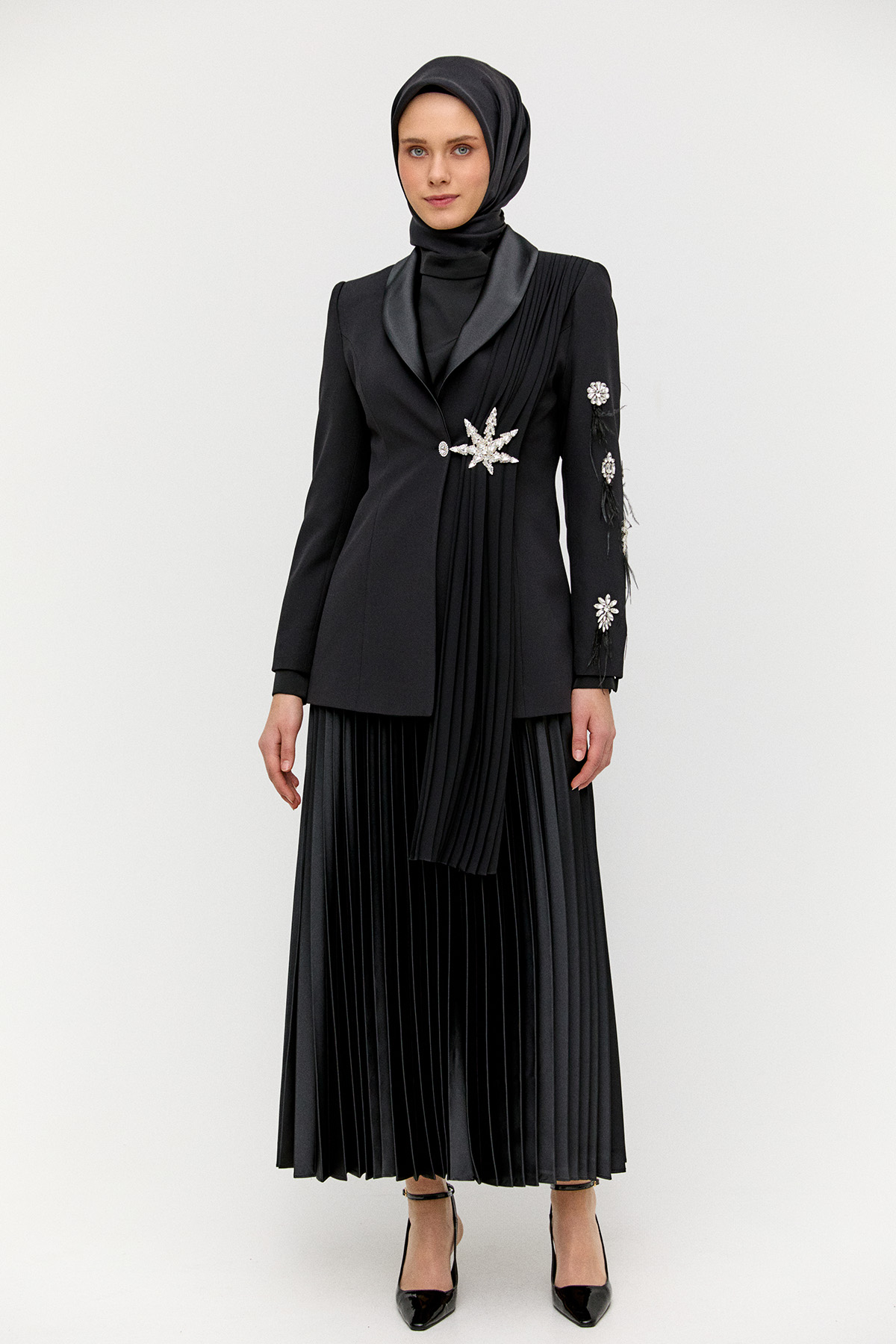 Piliseli Broşlu İkili Abiye Takım, Tesettür Giyim