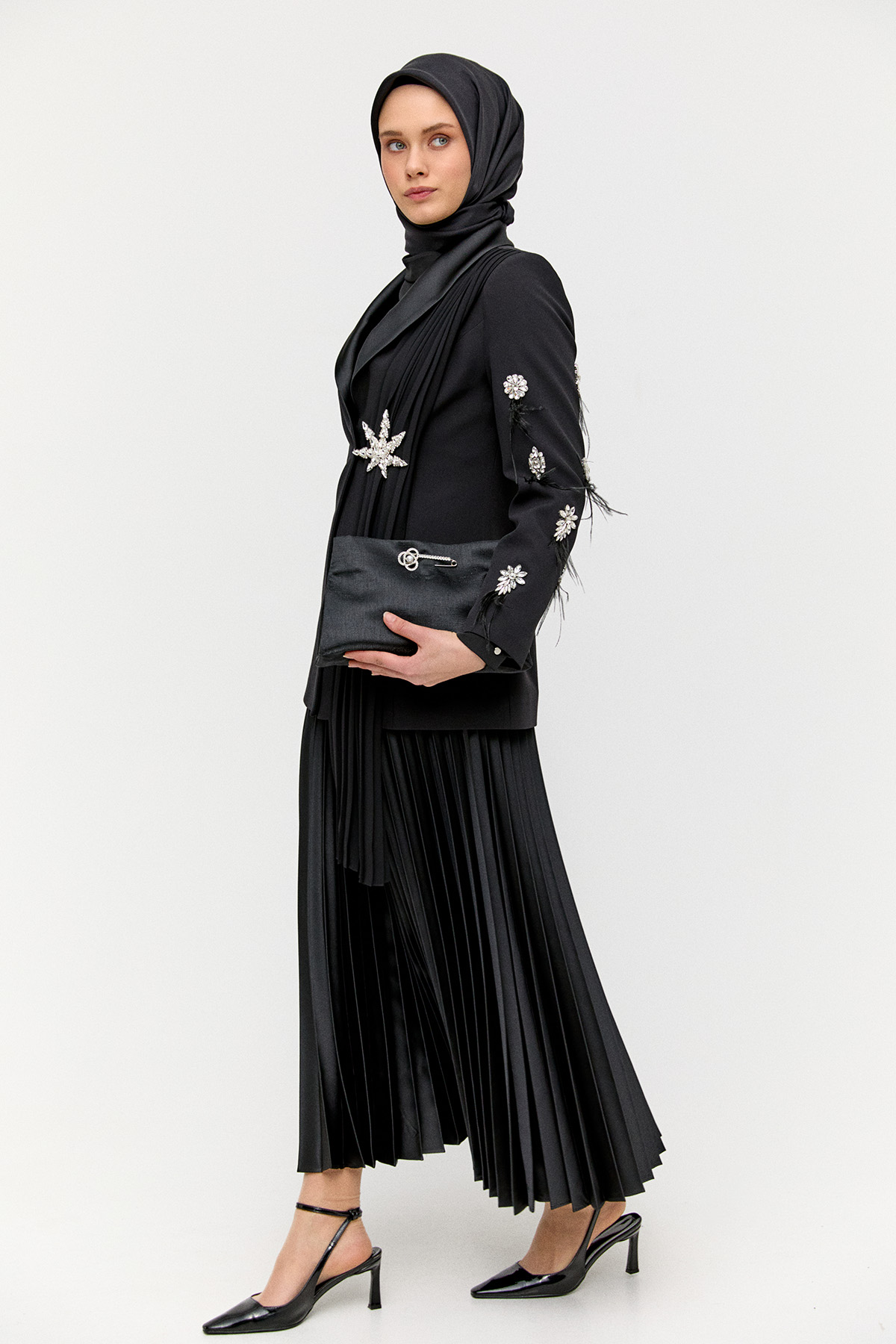 Piliseli Broşlu İkili Abiye Takım, Tesettür Giyim