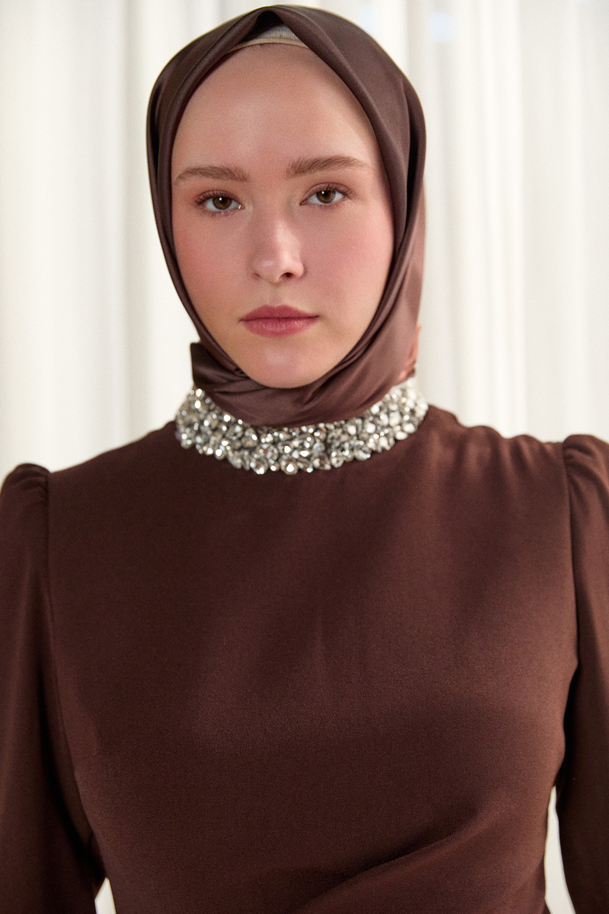 Taşlı Şifon Kombinli Abiye Elbise, Tesettür Giyim