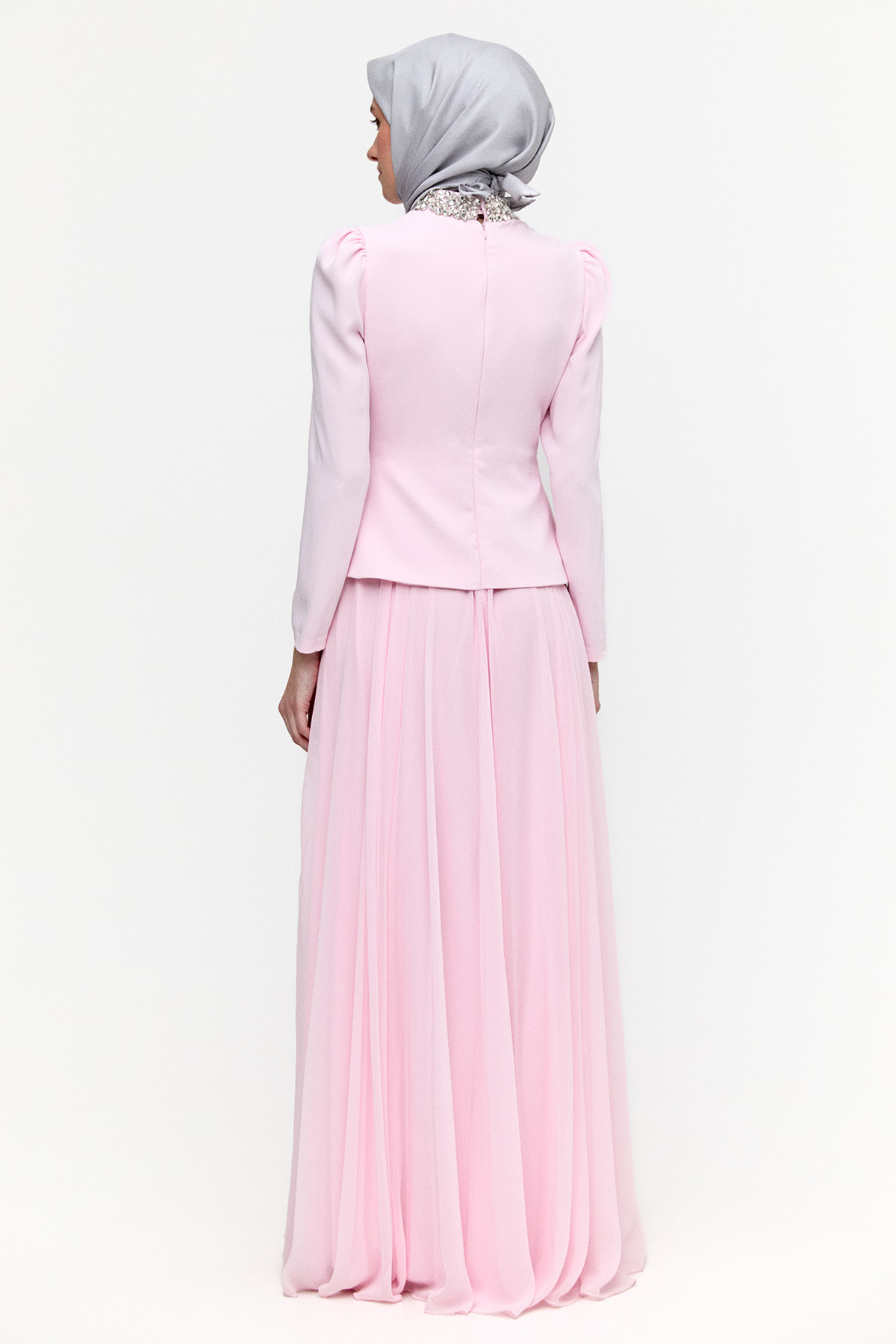 Taşlı Şifon Kombinli Abiye Elbise, Tesettür Giyim