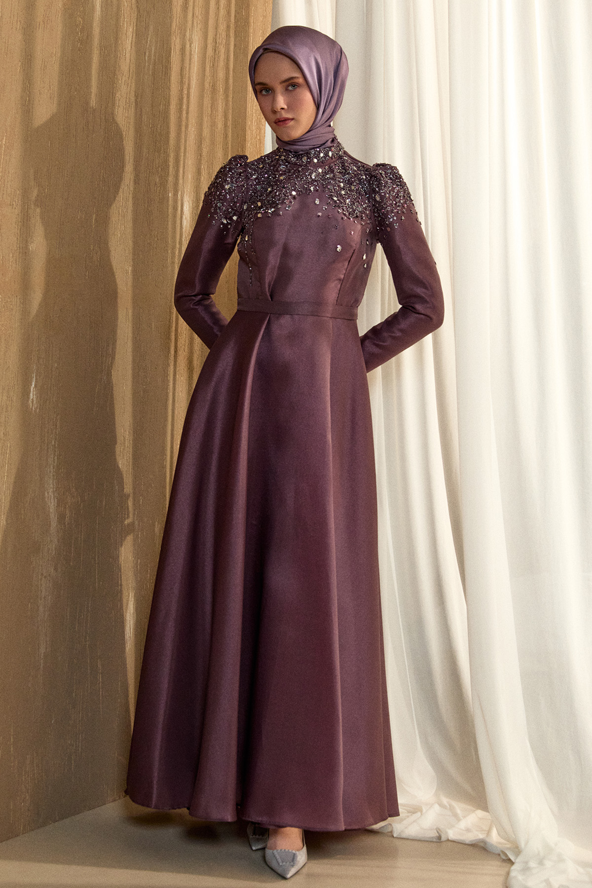 İşlemeli Tafta Abiye Elbise, Tesettür Giyim