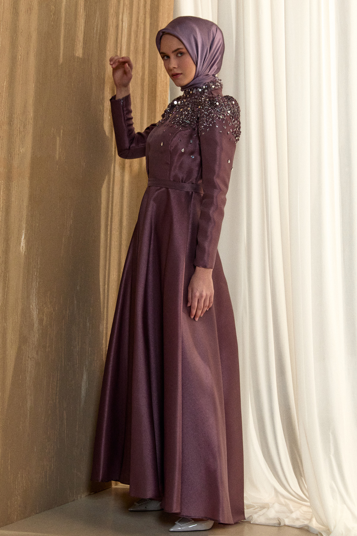 İşlemeli Tafta Abiye Elbise, Tesettür Giyim