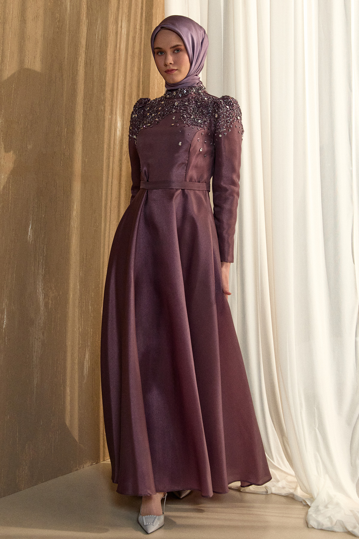 İşlemeli Tafta Abiye Elbise, Tesettür Giyim