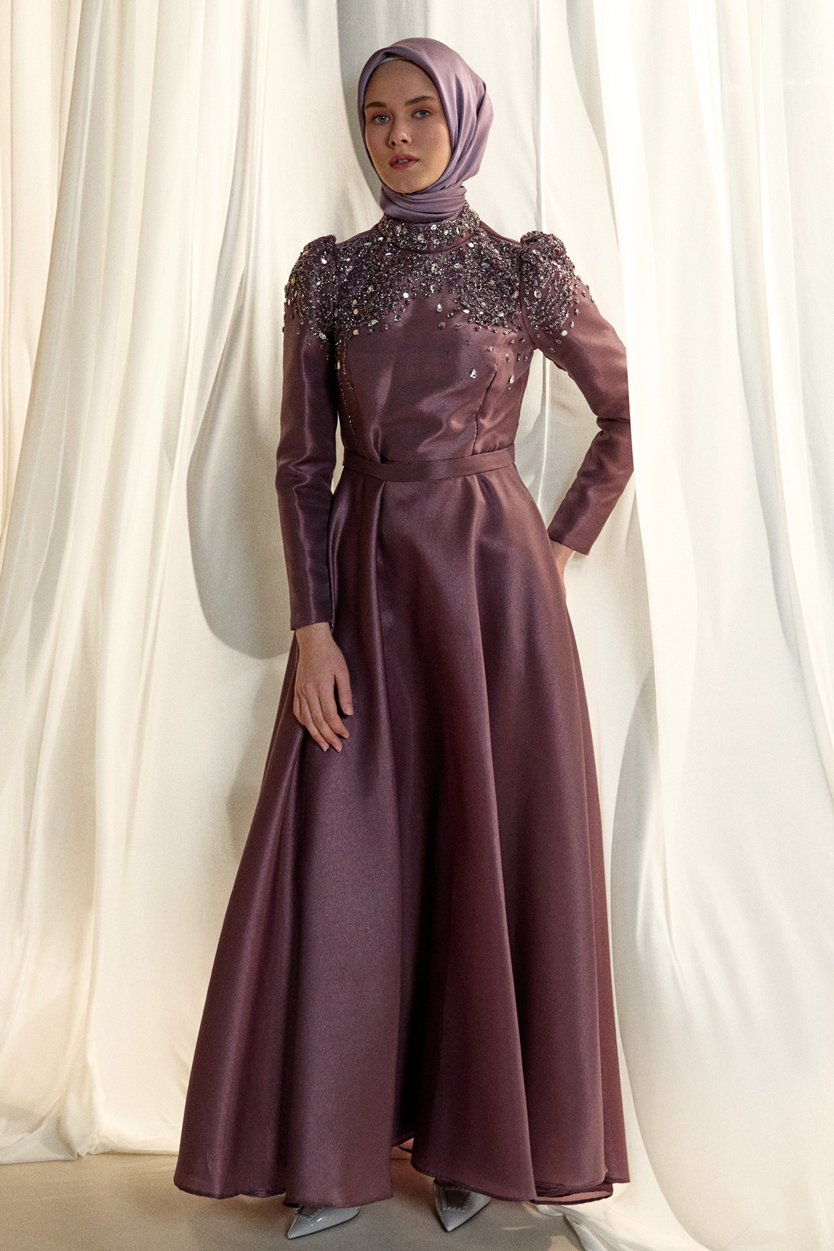 İşlemeli Tafta Abiye Elbise, Tesettür Giyim