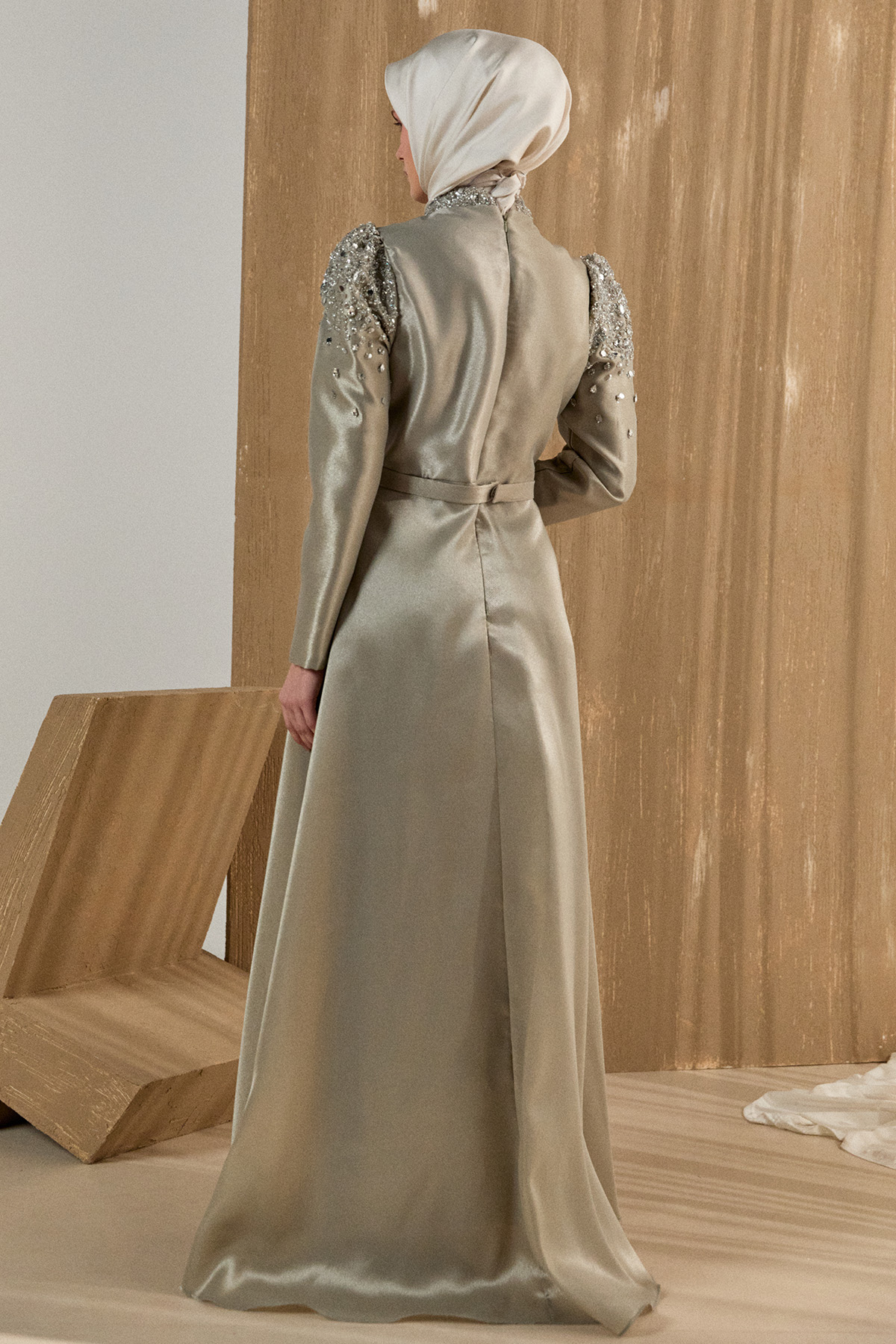 İşlemeli Tafta Abiye Elbise, Tesettür Giyim