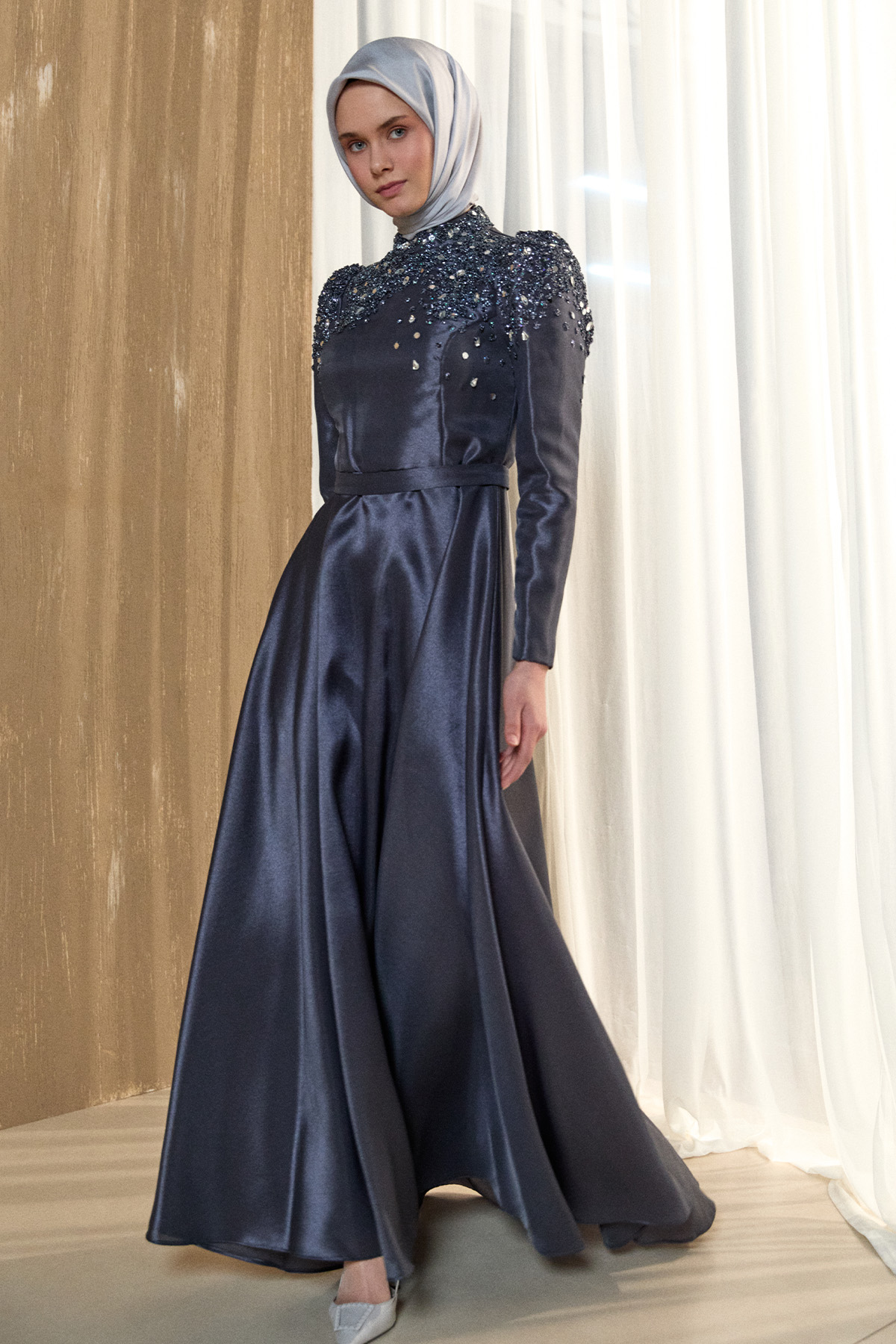 İşlemeli Tafta Abiye Elbise, Tesettür Giyim