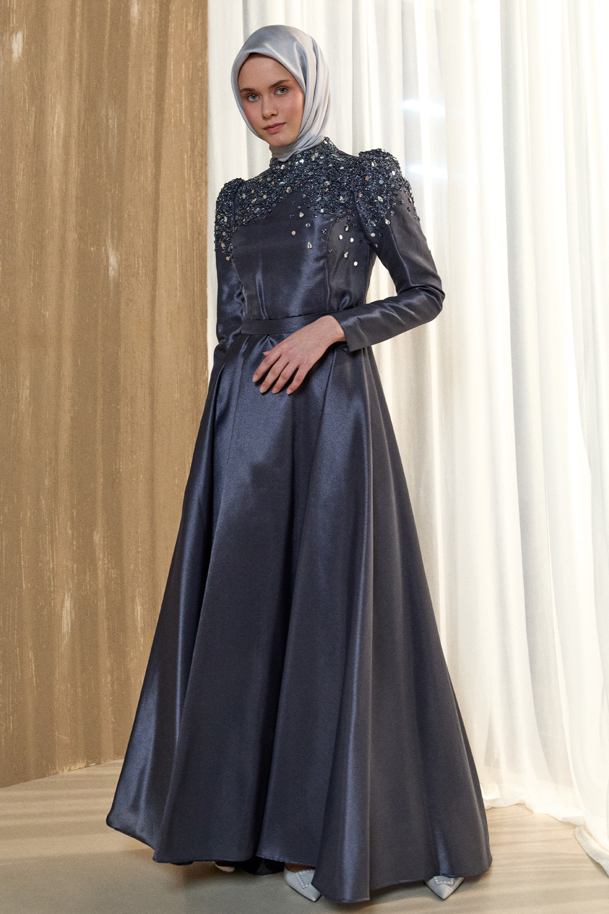 İşlemeli Tafta Abiye Elbise, Tesettür Giyim