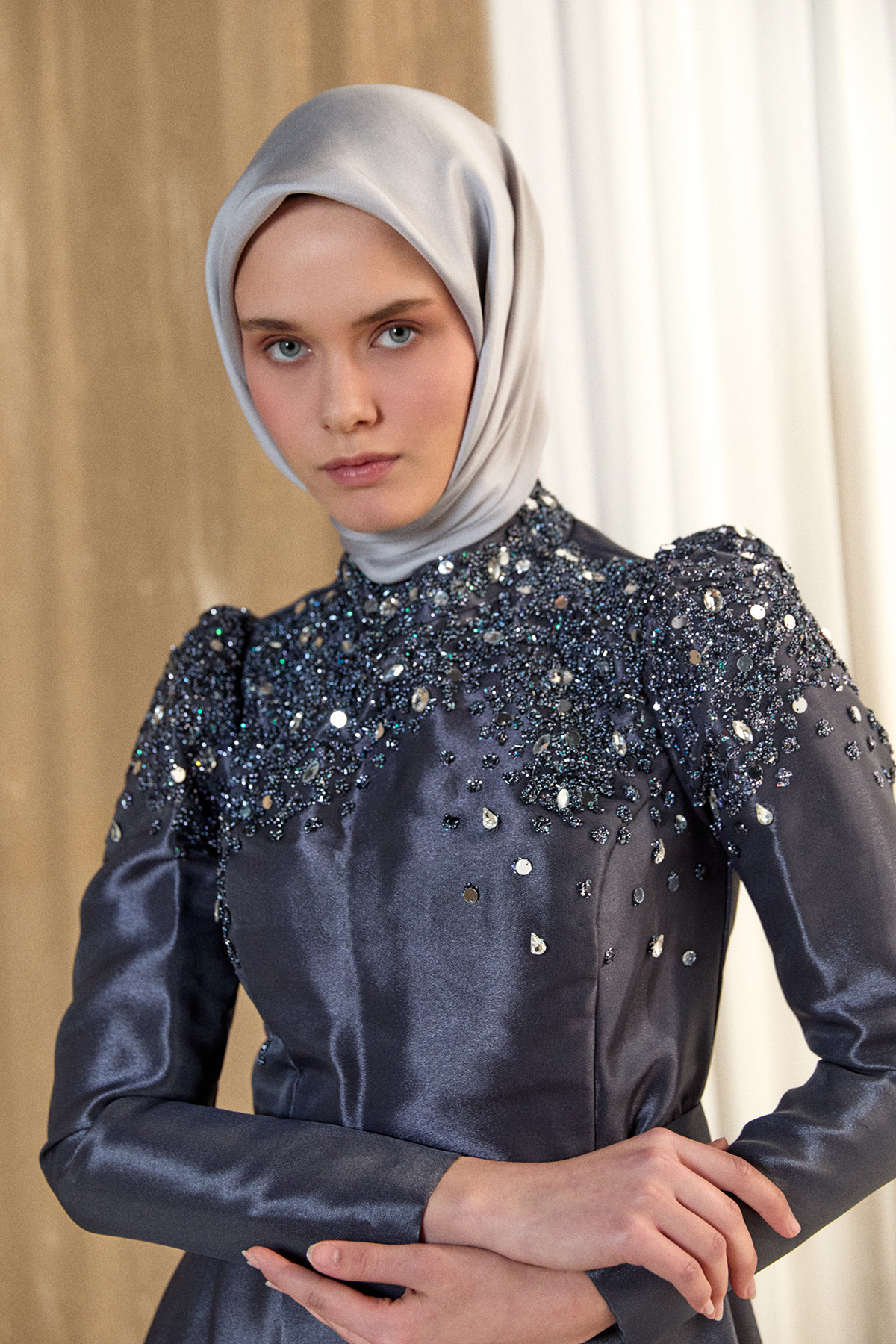 İşlemeli Tafta Abiye Elbise, Tesettür Giyim