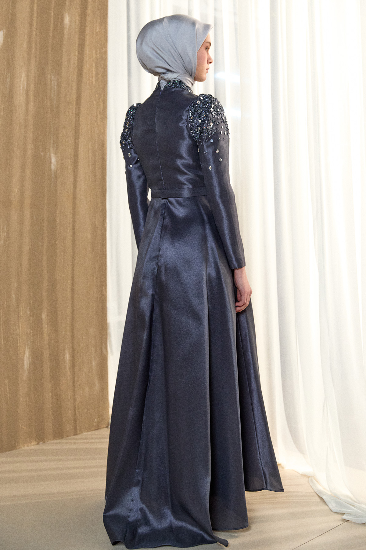 İşlemeli Tafta Abiye Elbise, Tesettür Giyim