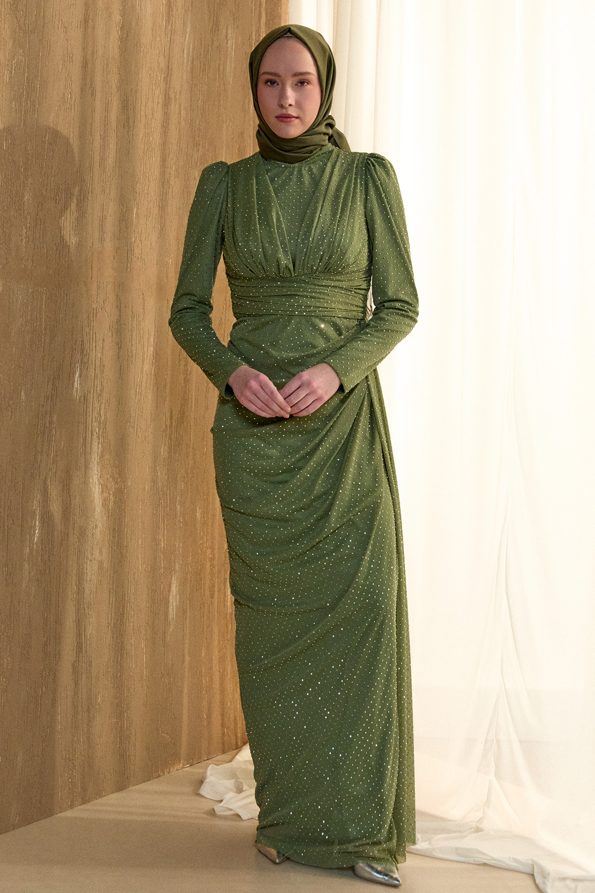 Taş Detaylı Korsajlı Abiye Elbise, Tesettür Giyim