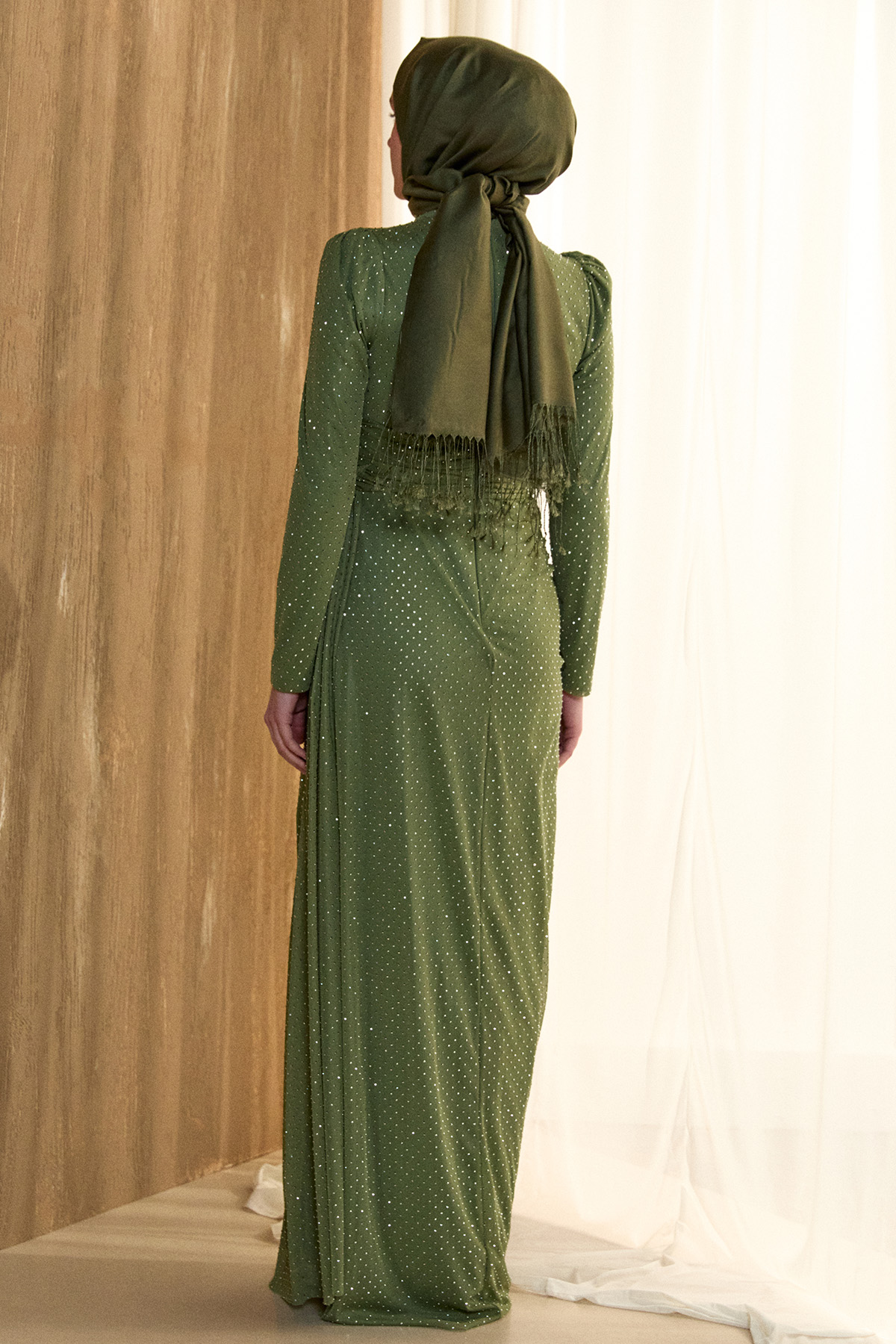 Taş Detaylı Korsajlı Abiye Elbise, Tesettür Giyim