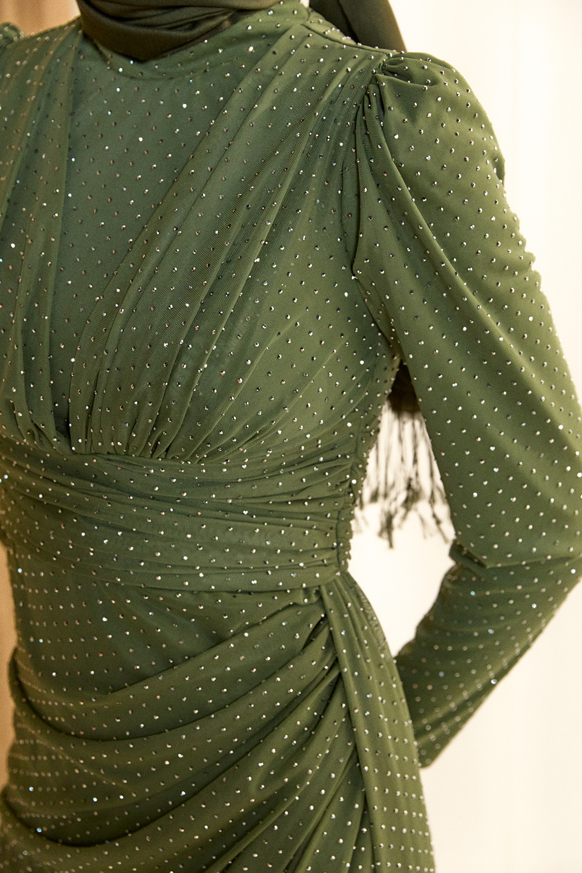 Taş Detaylı Korsajlı Abiye Elbise, Tesettür Giyim