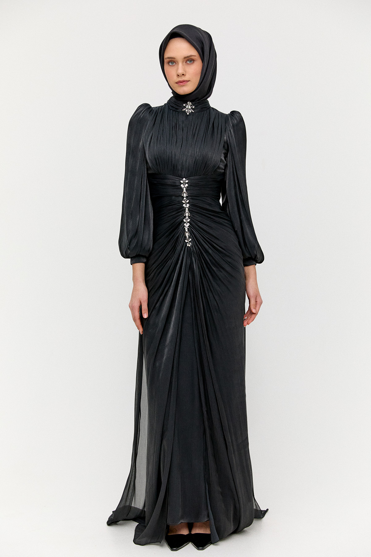 Taş Detaylı Şifon Abiye Elbise, Tesettür Giyim