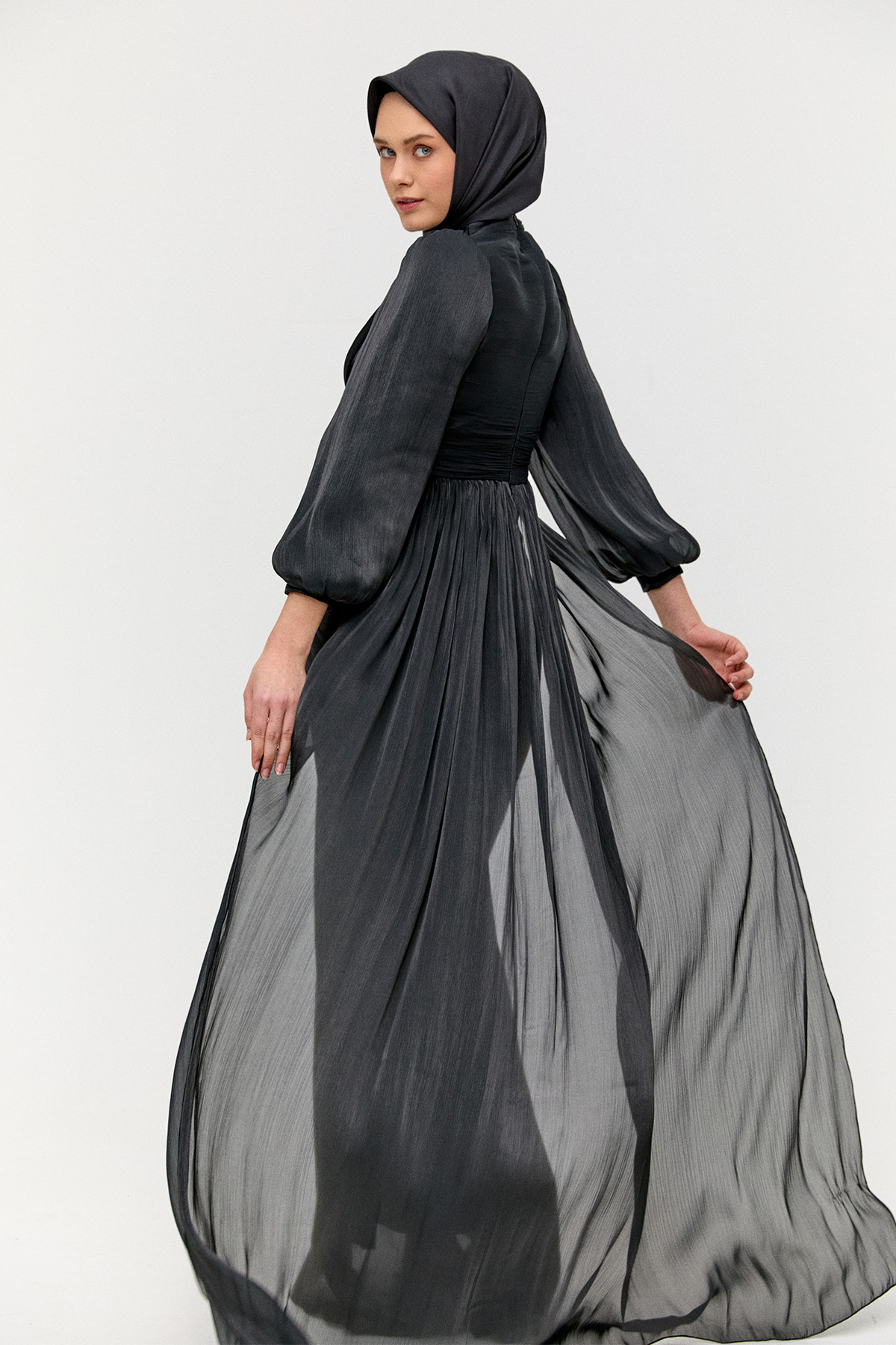 Taş Detaylı Şifon Abiye Elbise, Tesettür Giyim