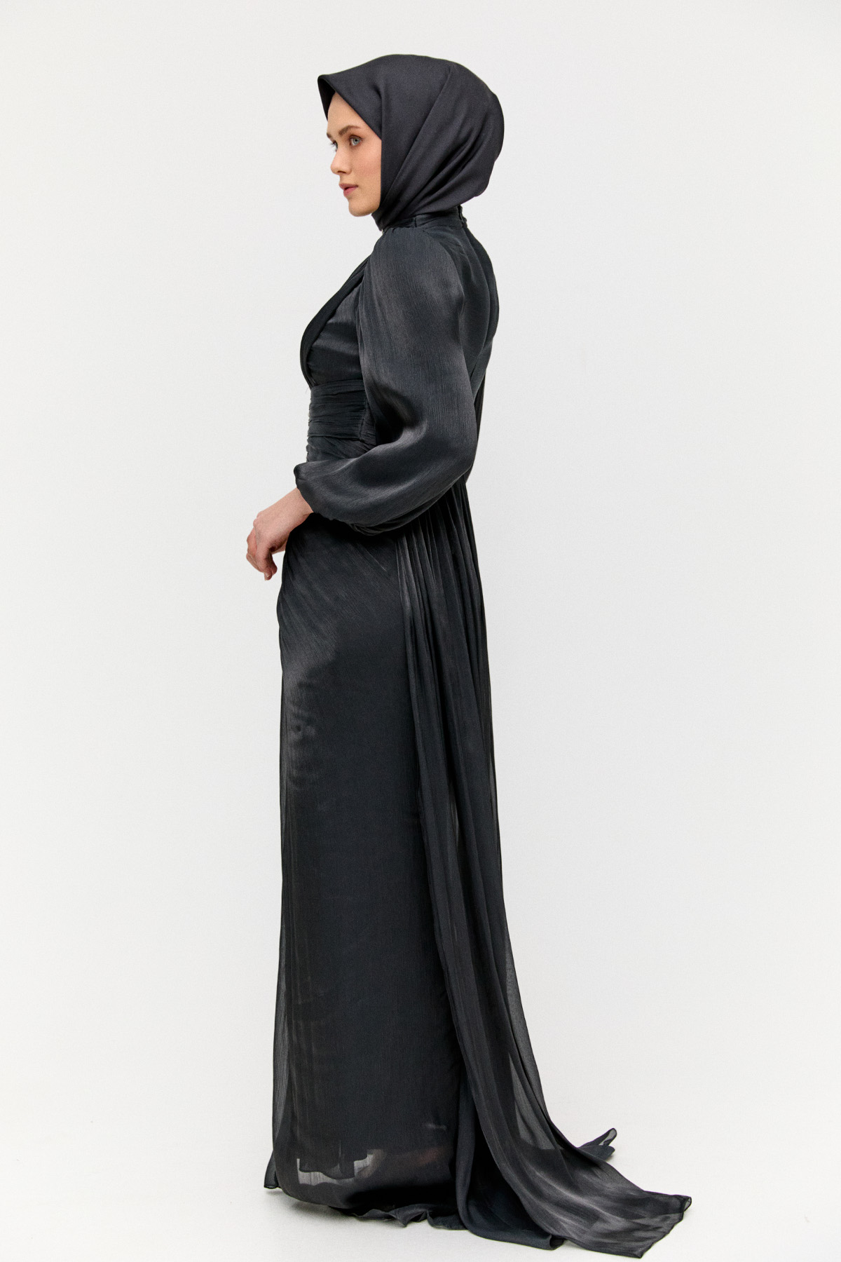 Taş Detaylı Şifon Abiye Elbise, Tesettür Giyim