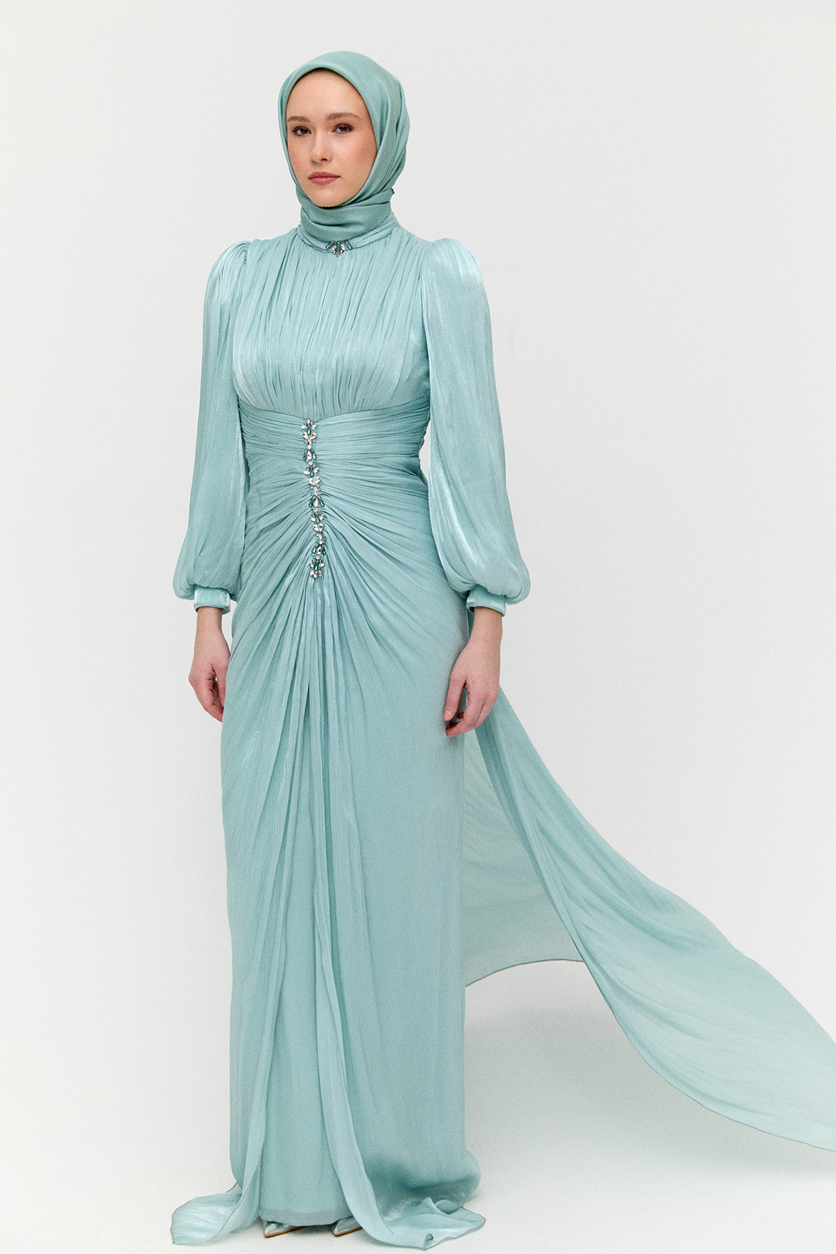 Taş Detaylı Şifon Abiye Elbise, Tesettür Giyim
