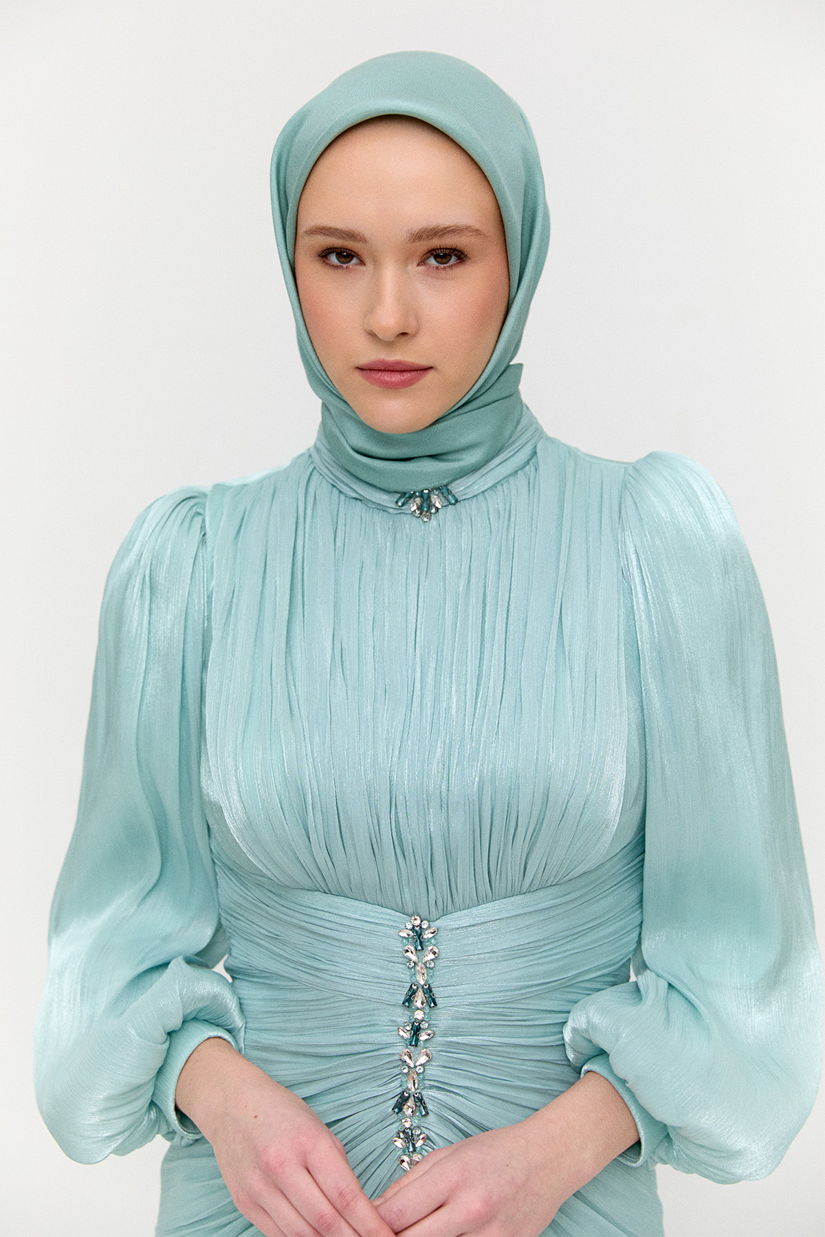 Taş Detaylı Şifon Abiye Elbise, Tesettür Giyim