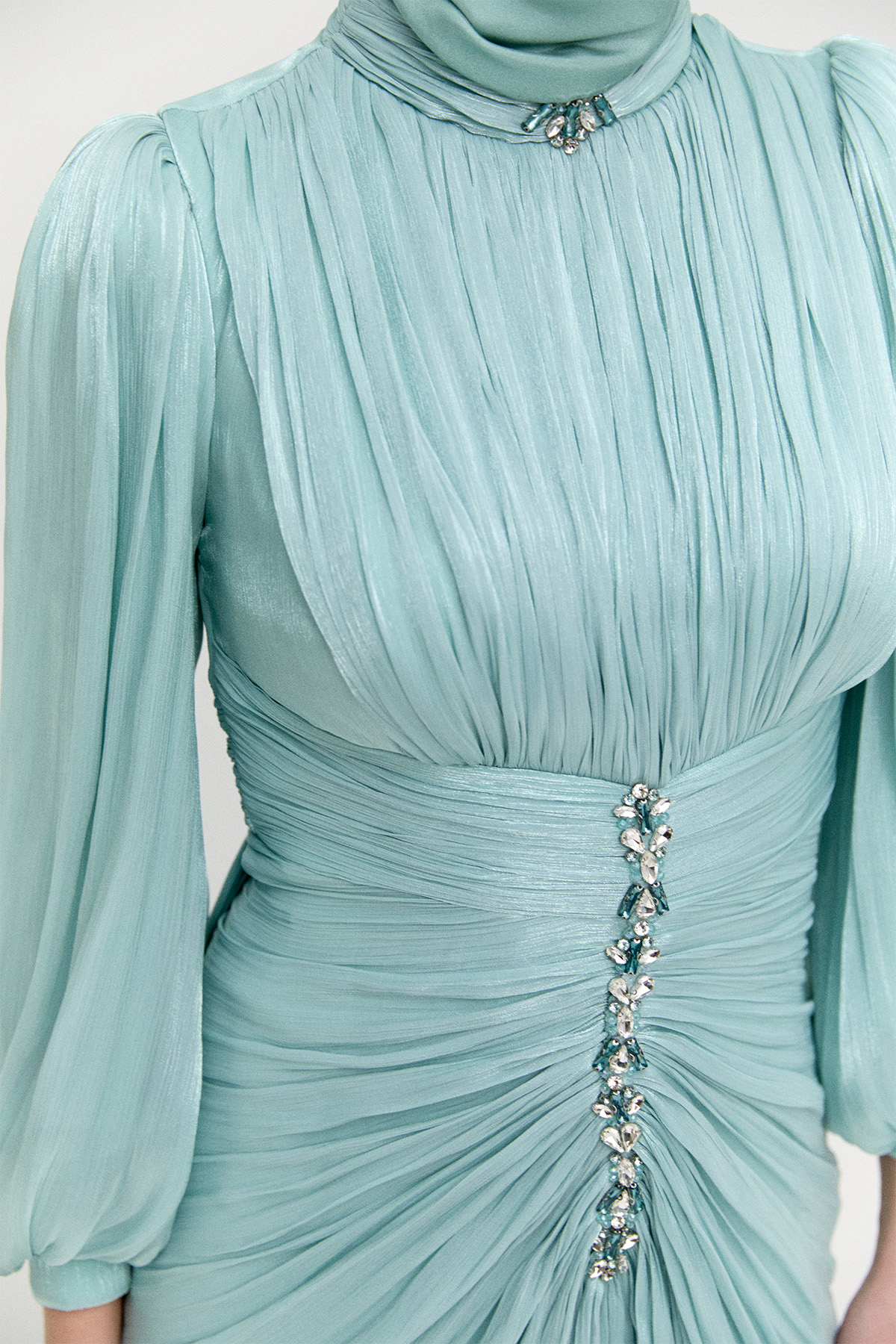 Taş Detaylı Şifon Abiye Elbise, Tesettür Giyim