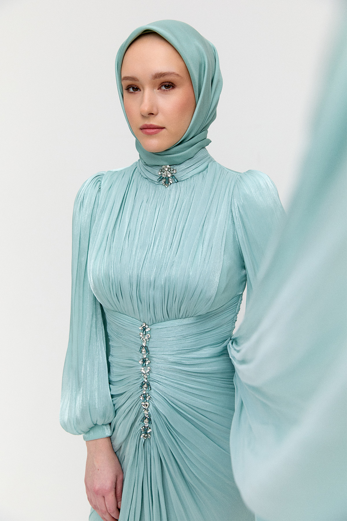 Taş Detaylı Şifon Abiye Elbise, Tesettür Giyim