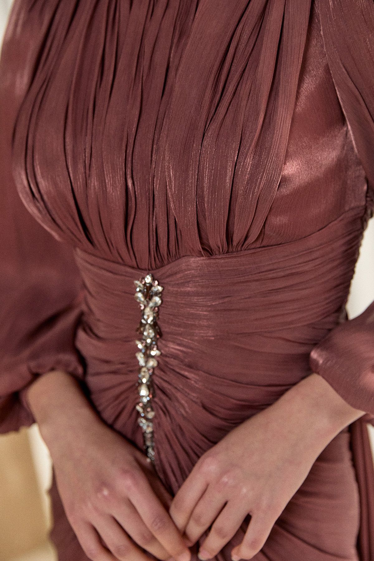 Taş Detaylı Şifon Abiye Elbise, Tesettür Giyim