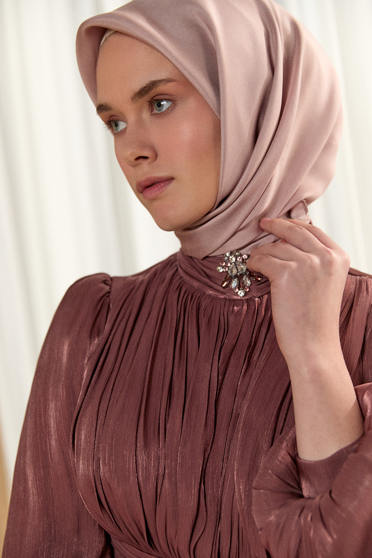 Taş Detaylı Şifon Abiye Elbise, Tesettür Giyim