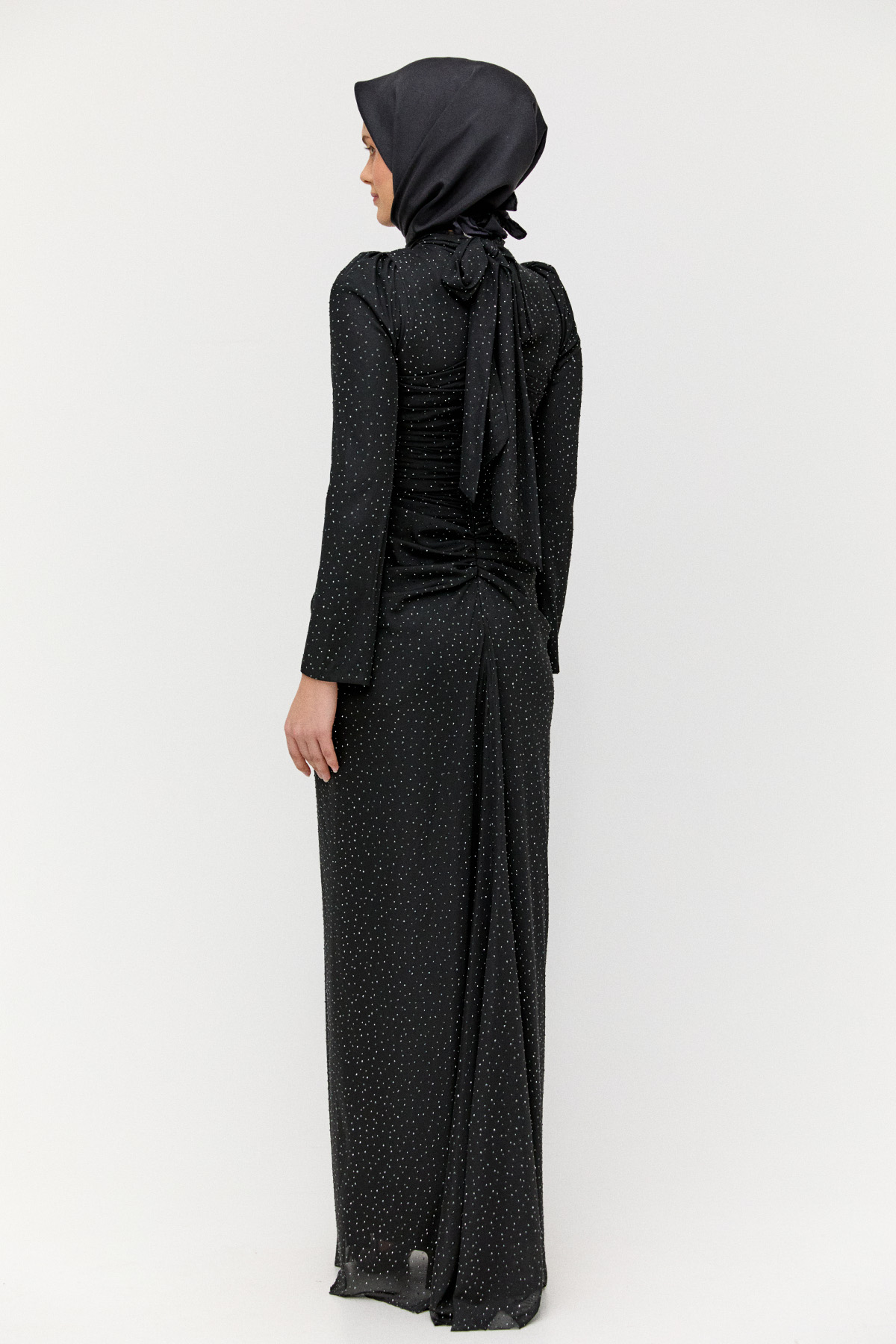 Yüksek Yakalı Taşlı Abiye Elbise, Tesettür Giyim