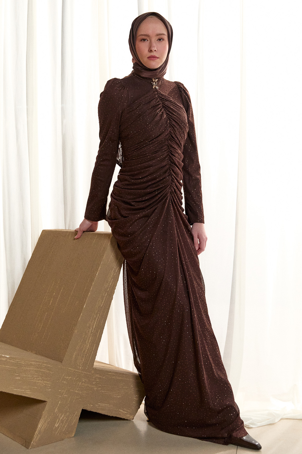 Işıltılı Büzgü Detaylı Abiye Elbise, Tesettür Giyim