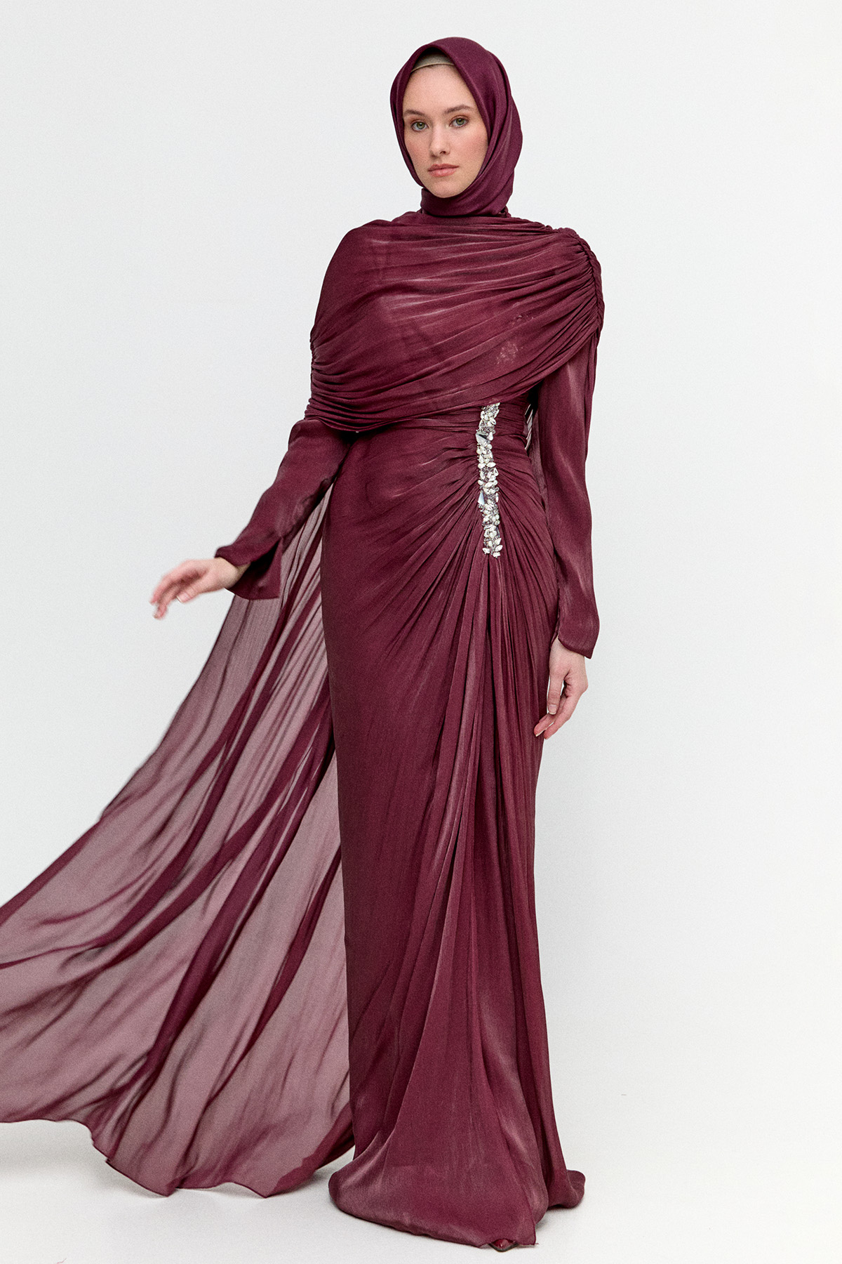 Pelerinli Jakarlı Abiye Elbise, Tesettür Giyim