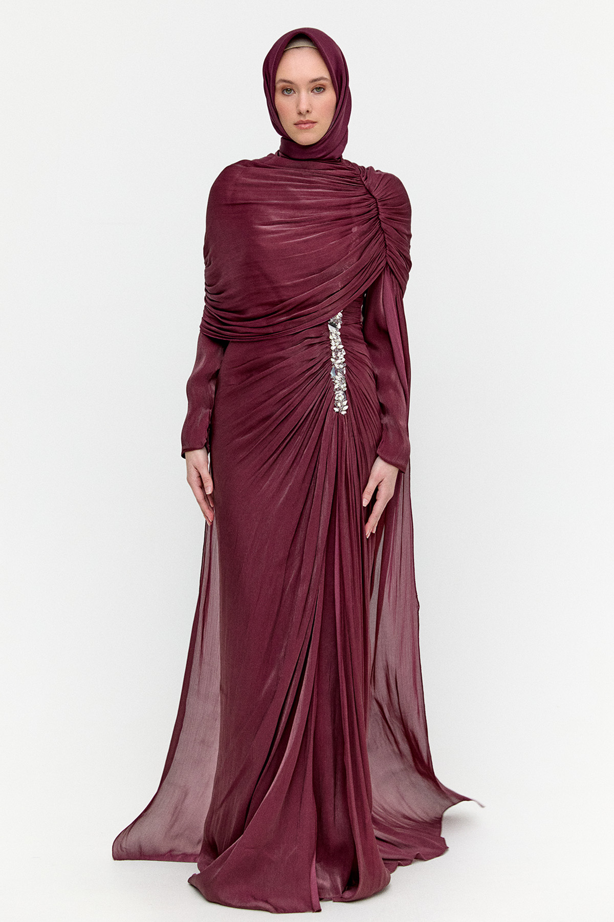 Pelerinli Jakarlı Abiye Elbise, Tesettür Giyim