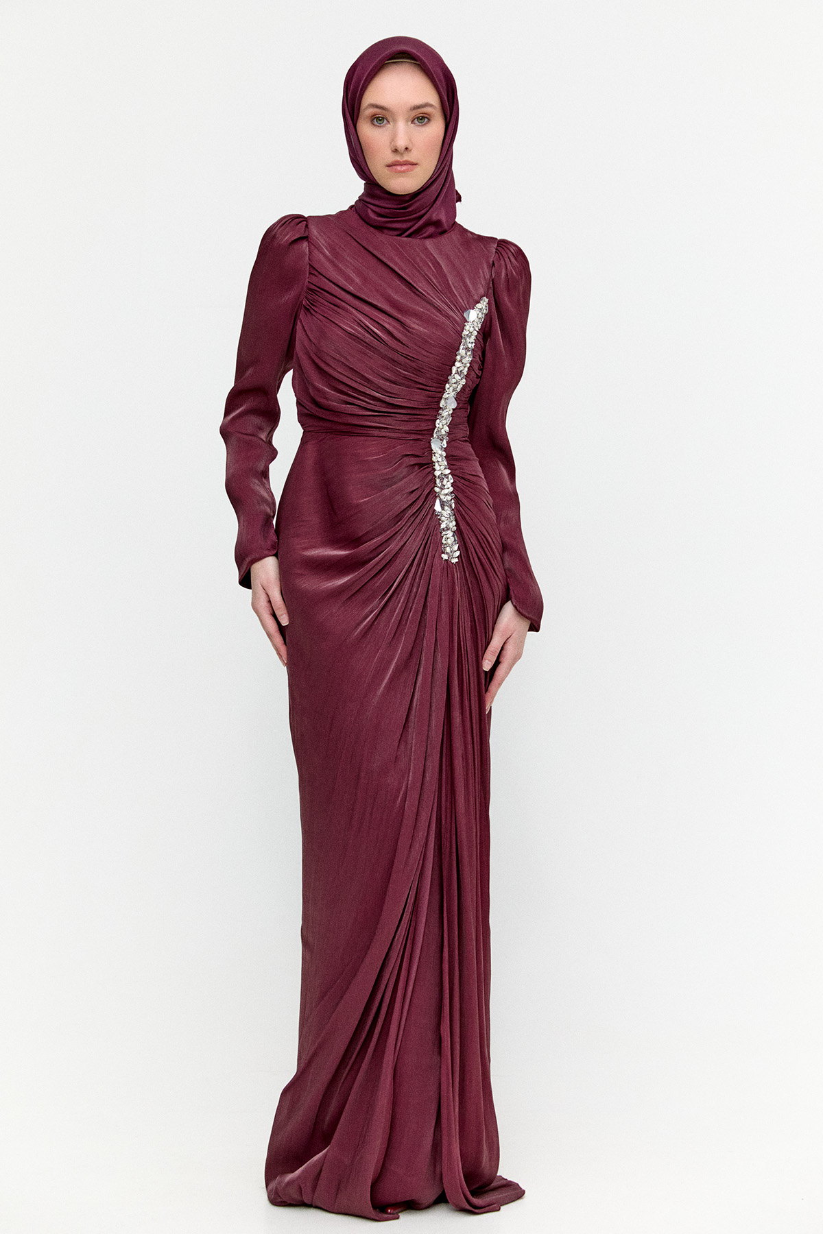 Pelerinli Jakarlı Abiye Elbise, Tesettür Giyim