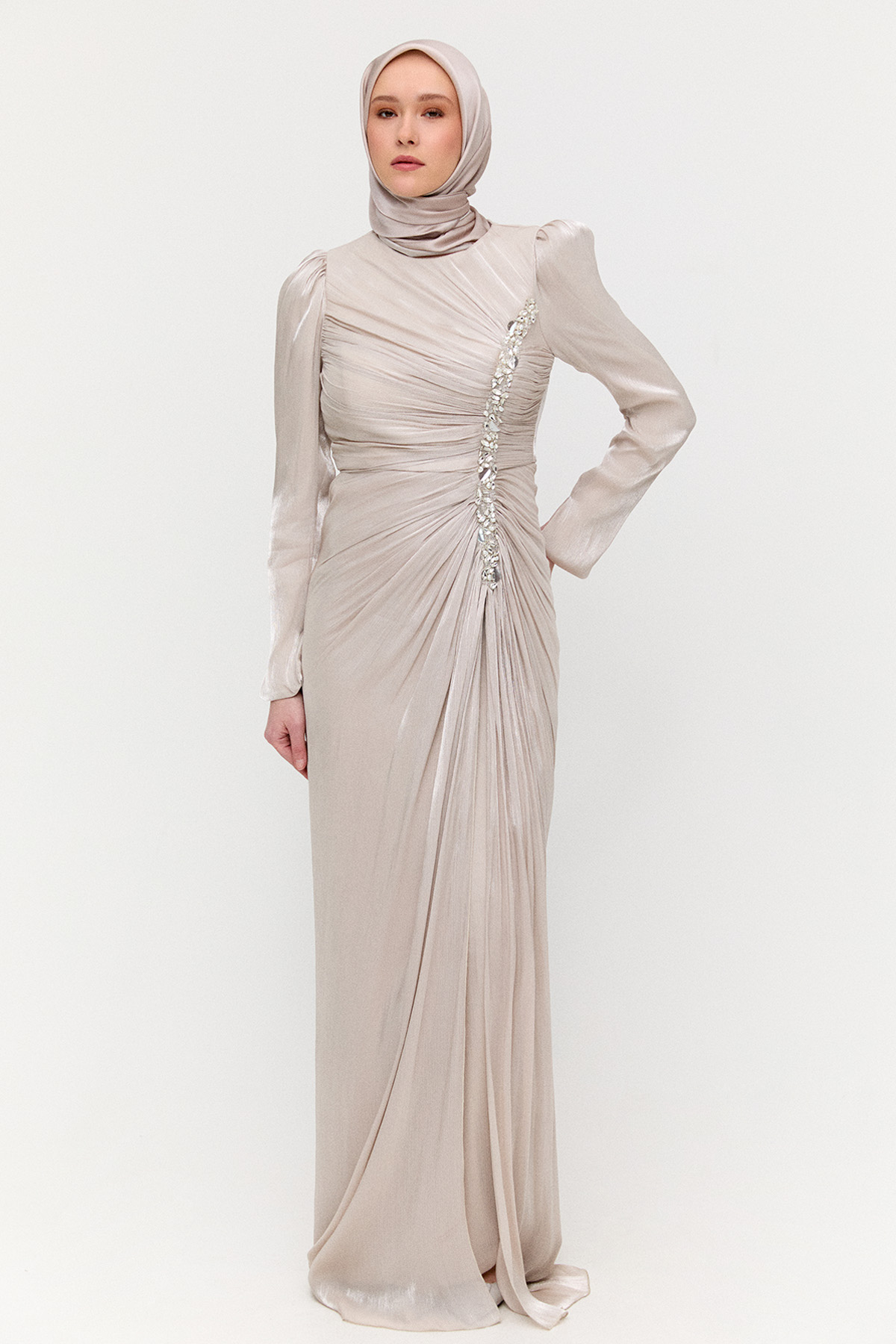 Pelerinli Jakarlı Abiye Elbise, Tesettür Giyim