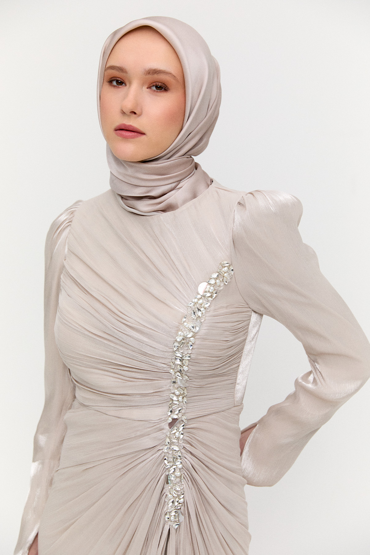 Pelerinli Jakarlı Abiye Elbise, Tesettür Giyim