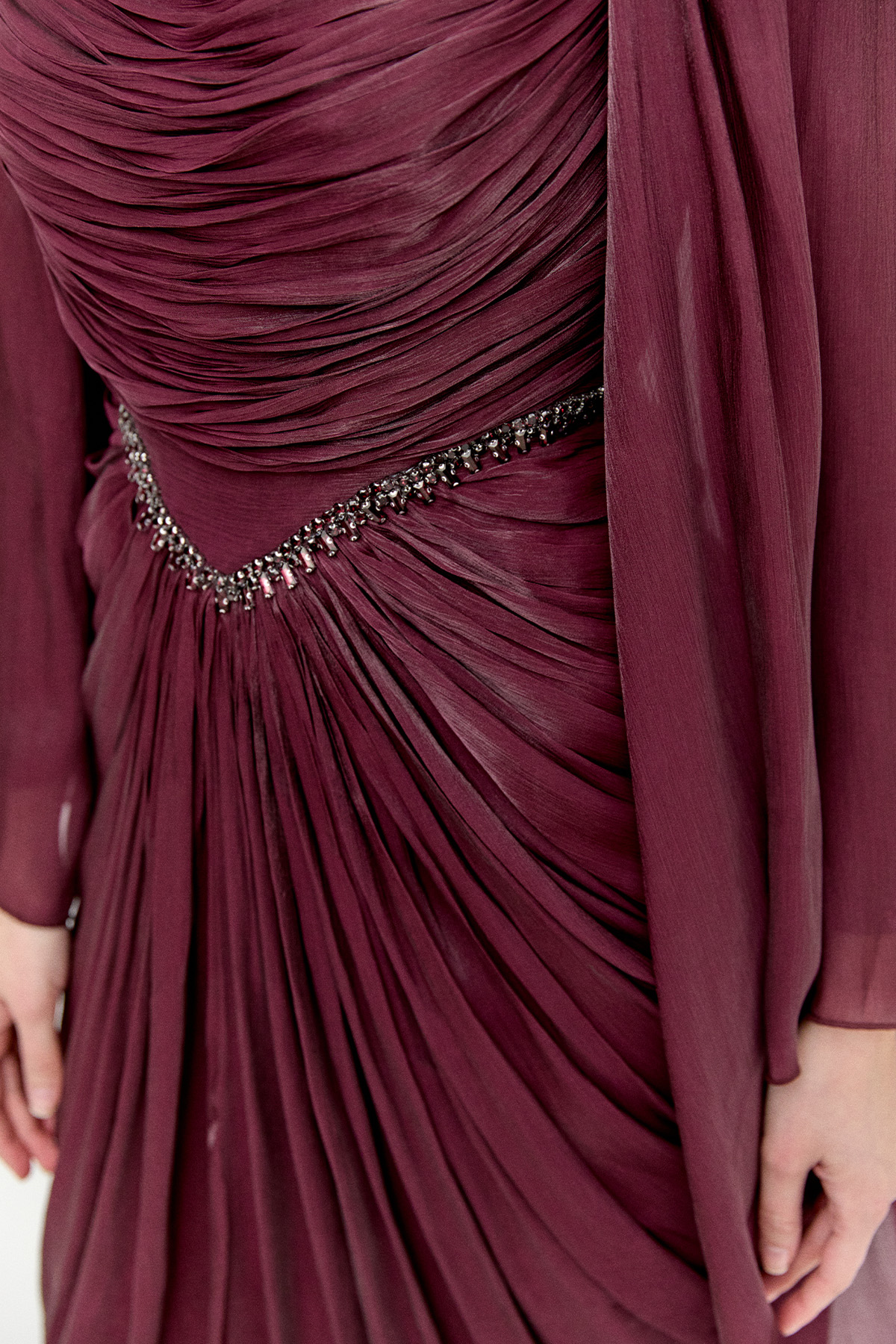 Büzgülü Jakarlı Abiye Elbise, Tesettür Giyim