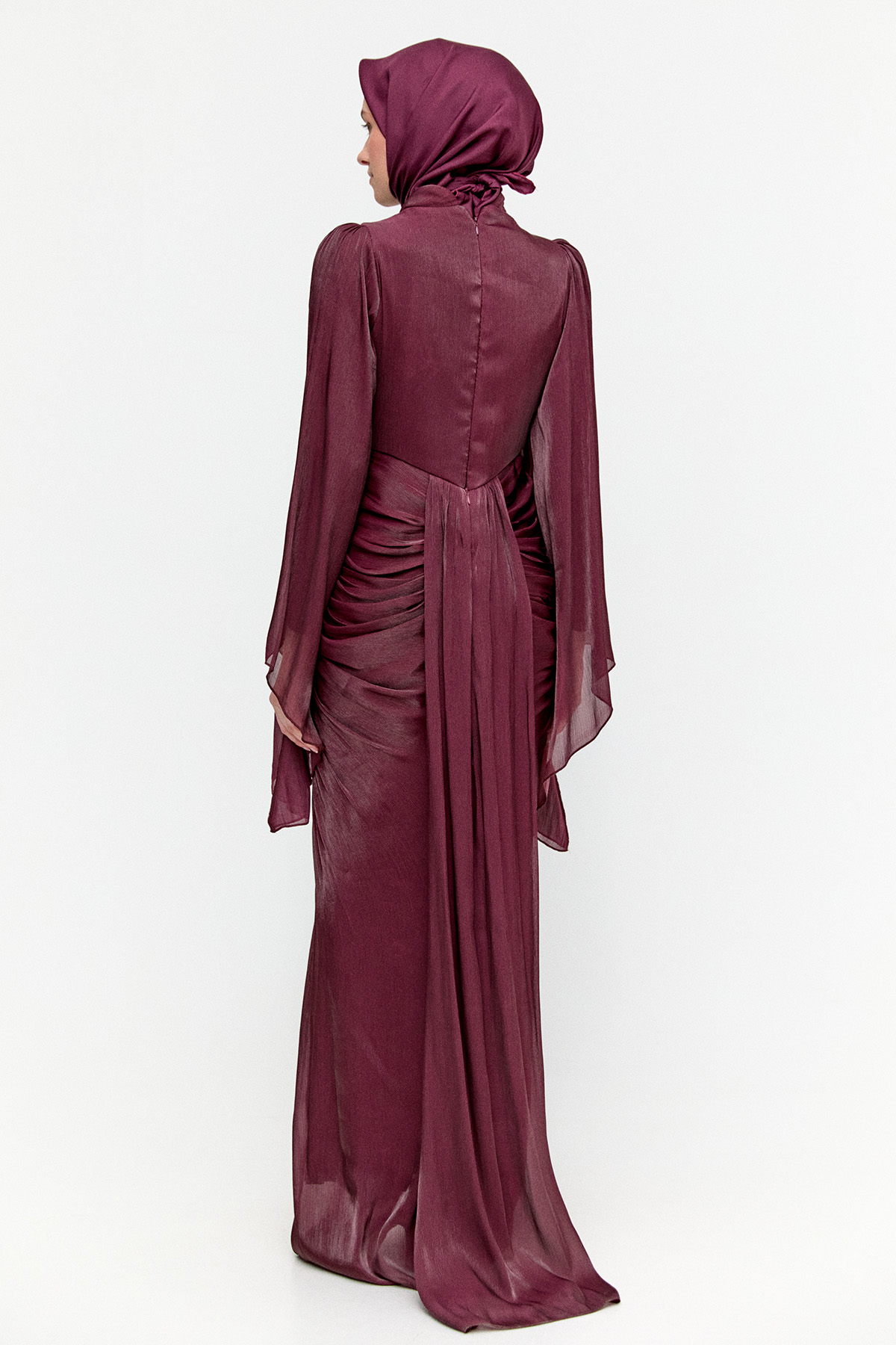 Büzgülü Jakarlı Abiye Elbise, Tesettür Giyim