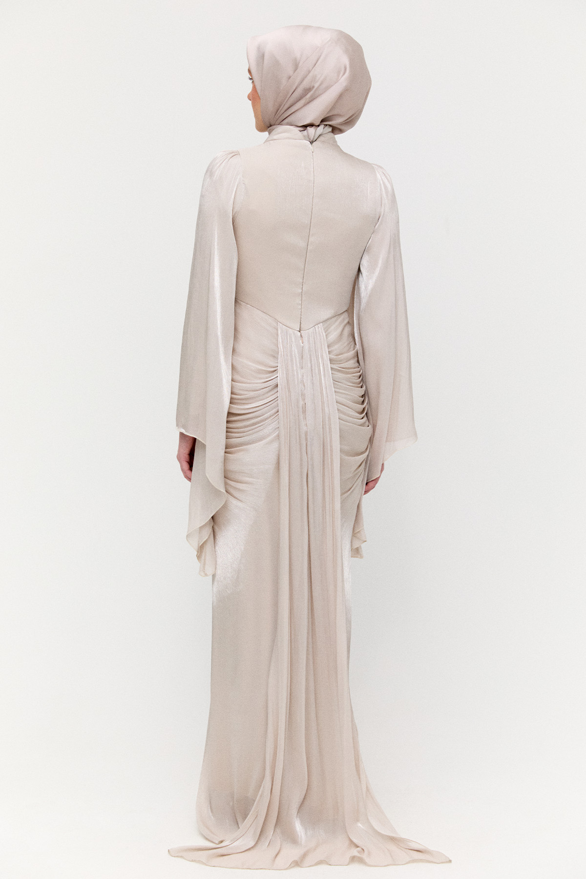 Büzgülü Jakarlı Abiye Elbise, Tesettür Giyim