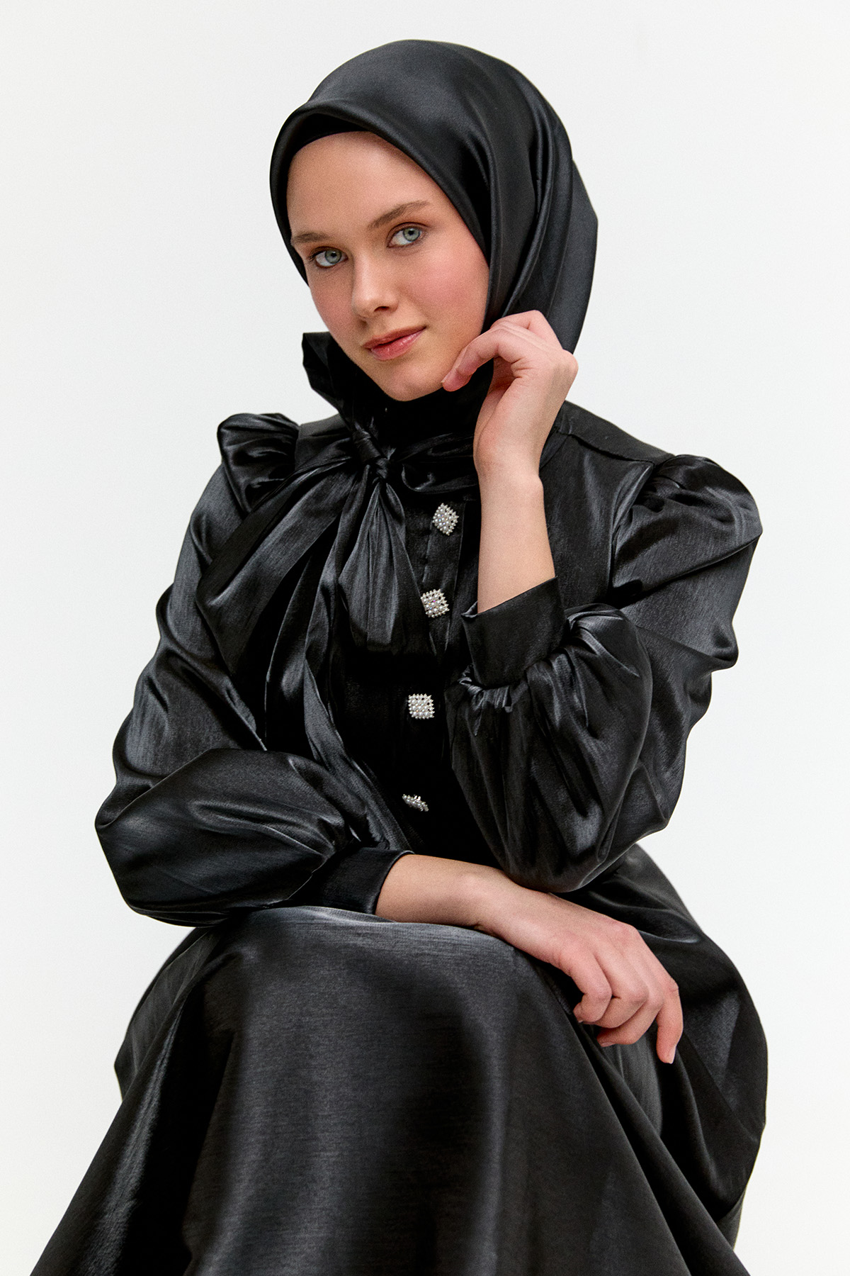 Jakarlı Şifon Abiye Elbise, Tesettür Giyim