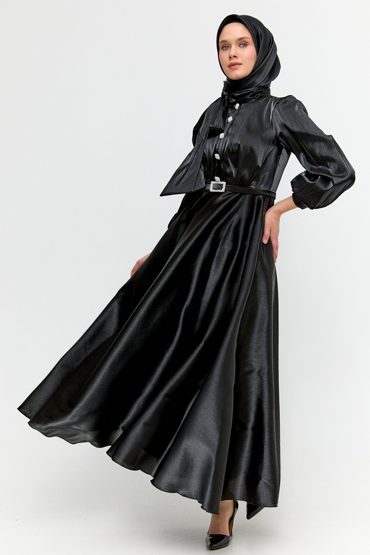 Jakarlı Şifon Abiye Elbise, Tesettür Giyim